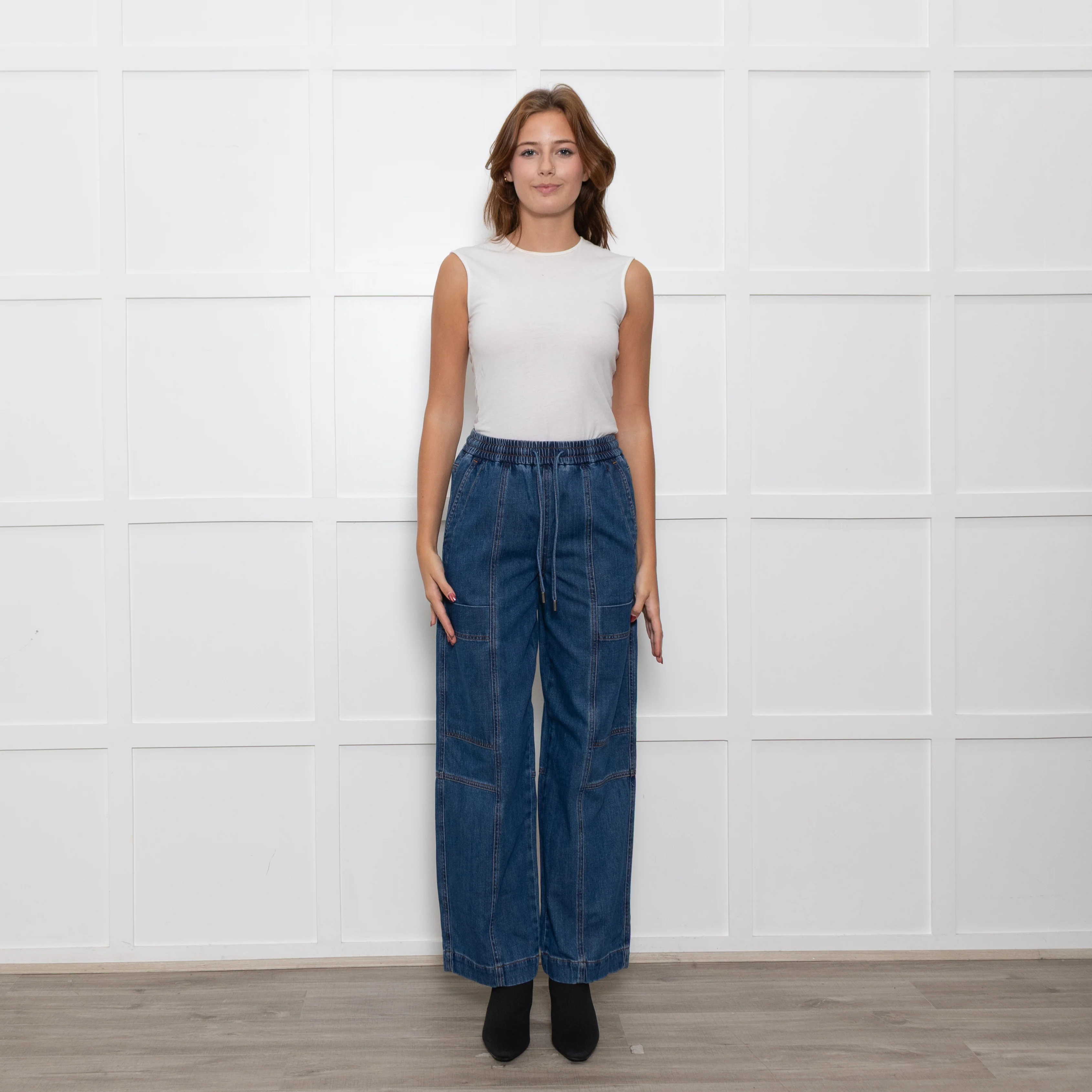 Me + Em Blue Pocket Detail Elasticated Waist Denim Trousers
