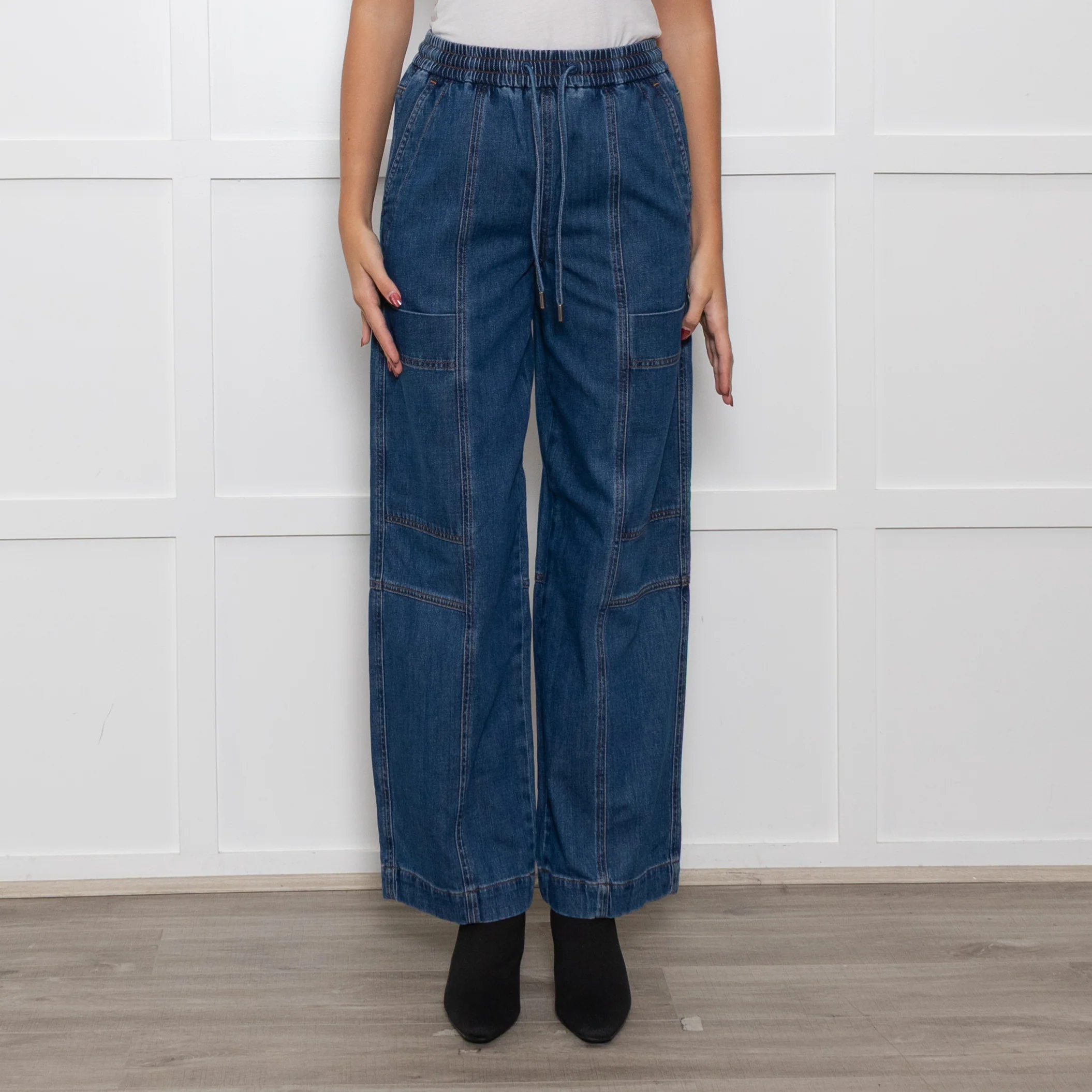 Me + Em Blue Pocket Detail Elasticated Waist Denim Trousers - Image 2