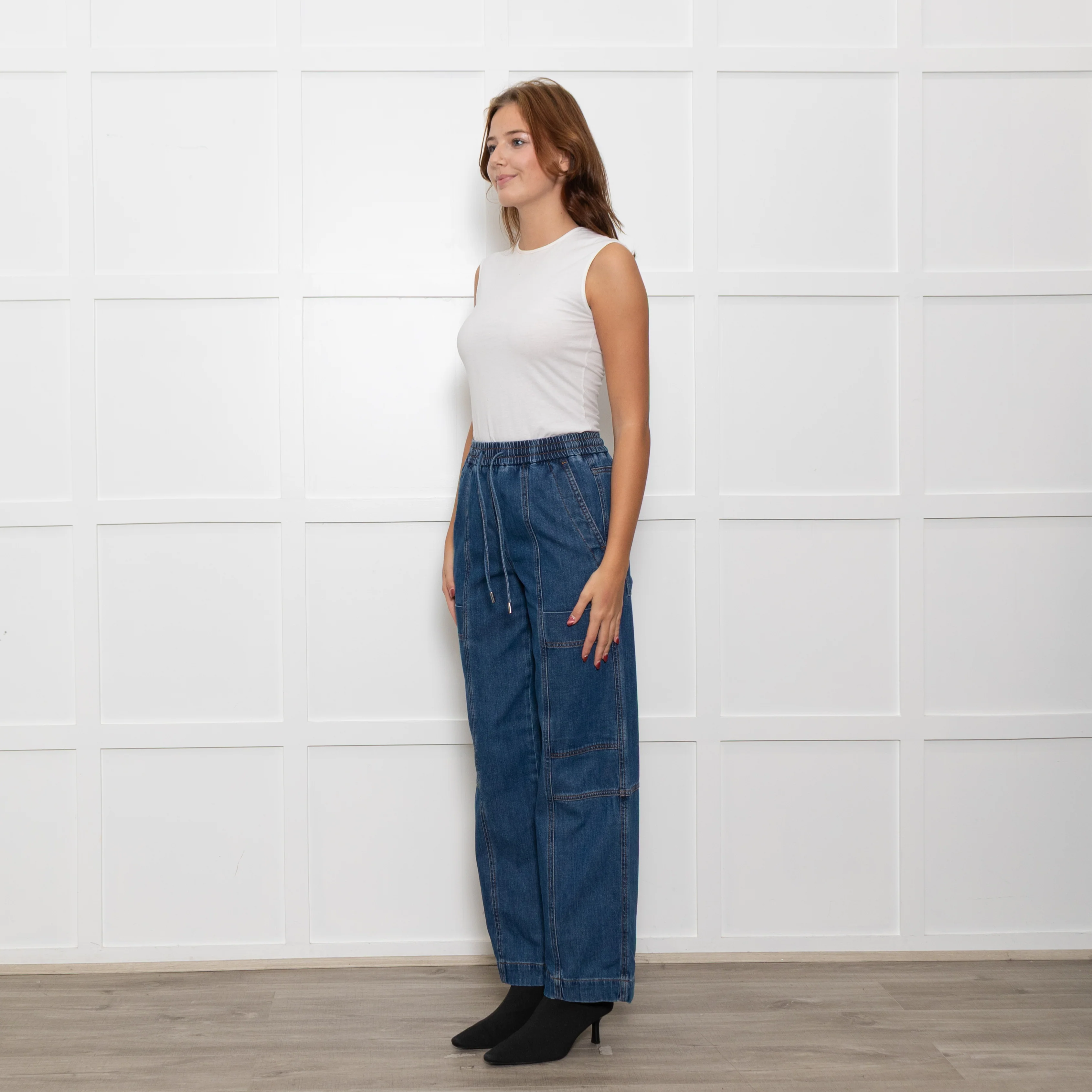 Me + Em Blue Pocket Detail Elasticated Waist Denim Trousers - Image 3