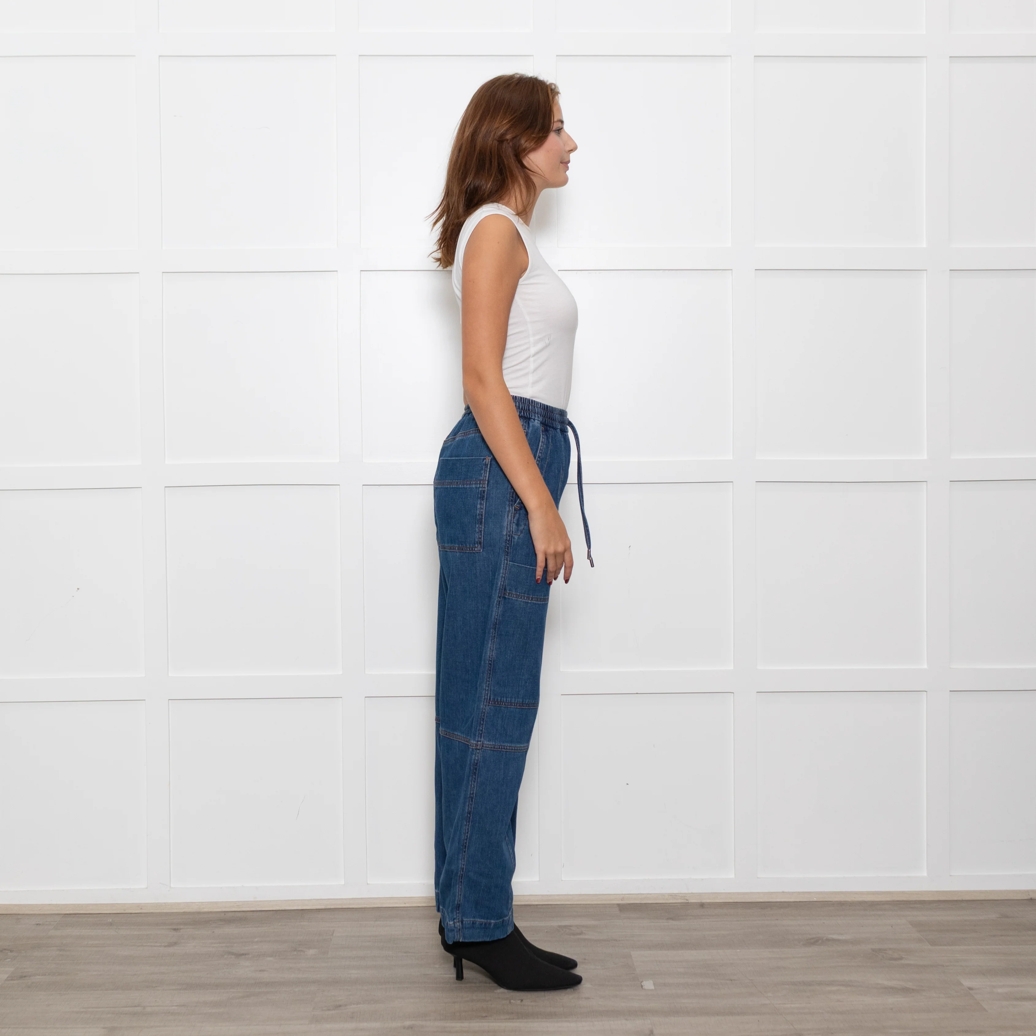 Me + Em Blue Pocket Detail Elasticated Waist Denim Trousers - Image 6