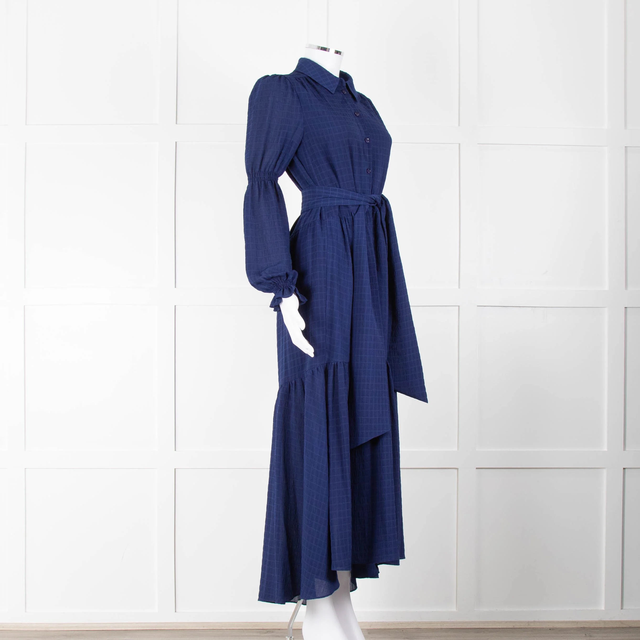 ME + EM Blue Tiered Long Sleeve Belted Maxi Dress - Image 2