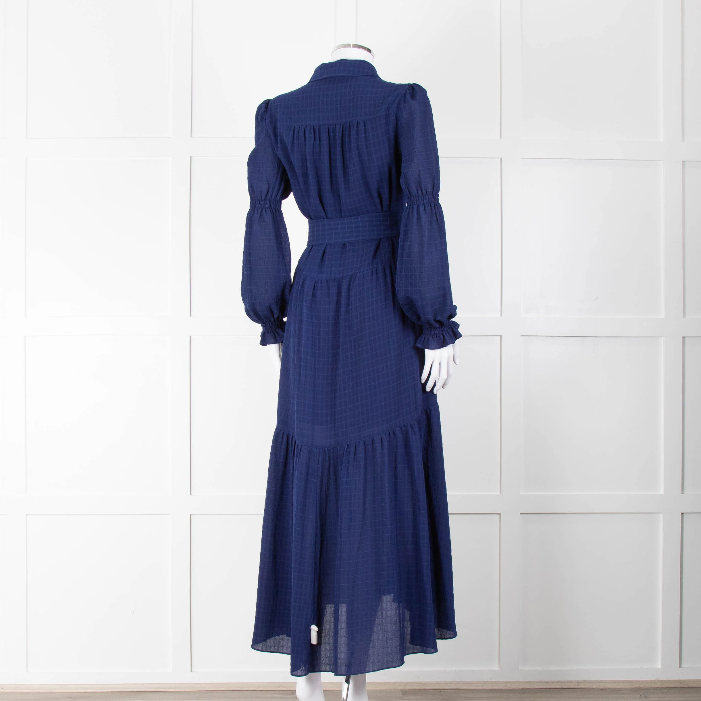ME + EM Blue Tiered Long Sleeve Belted Maxi Dress - Image 4