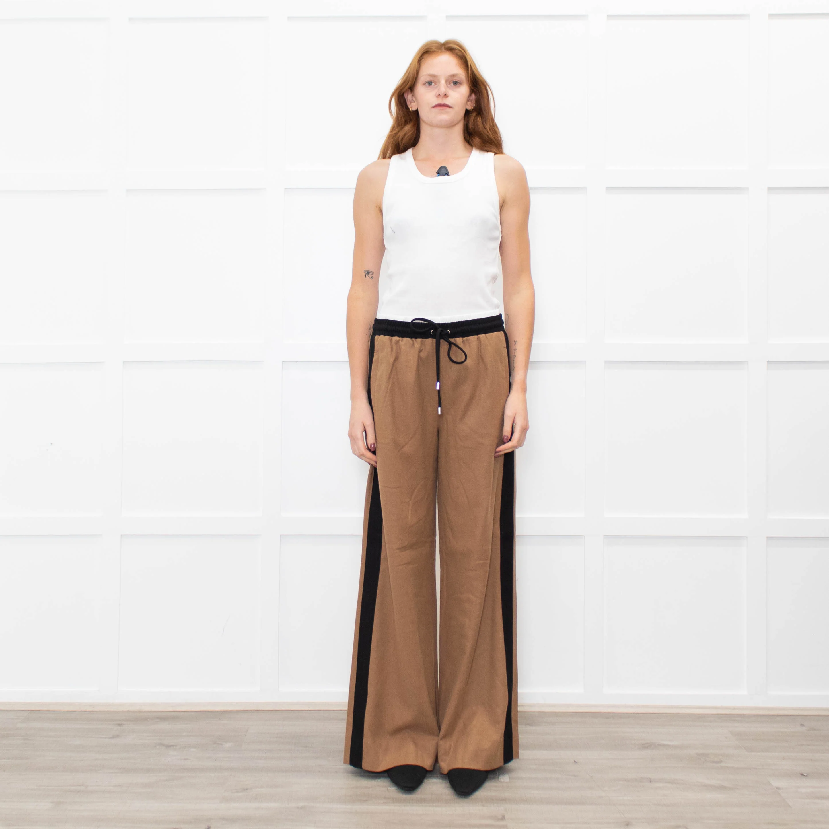 Me + Em Camel Double Waist Wide Leg Trousers
