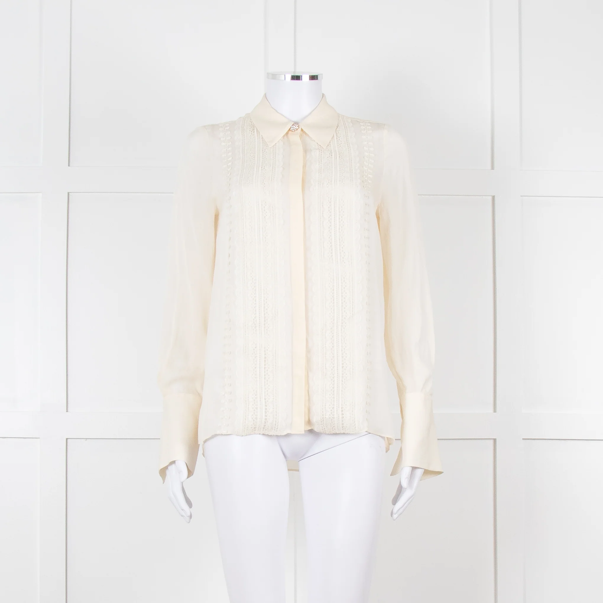 Me + Em Cream Blouse with Jewelled Buttons and Lace Panels