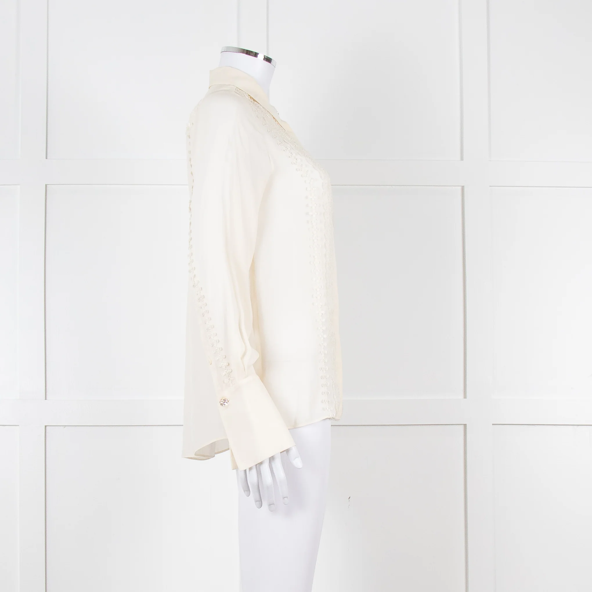 Me + Em Cream Blouse with Jewelled Buttons and Lace Panels - Image 4
