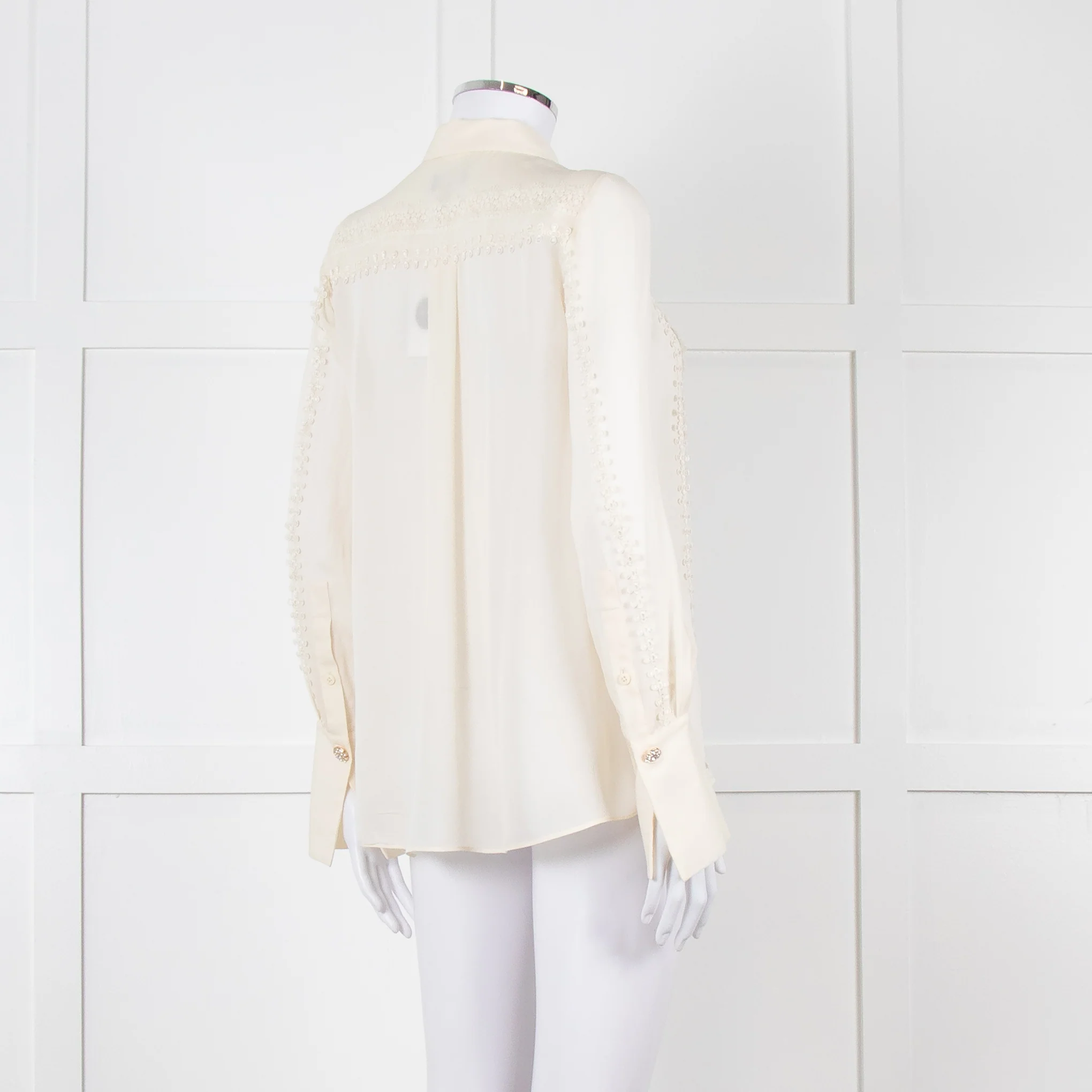 Me + Em Cream Blouse with Jewelled Buttons and Lace Panels - Image 5