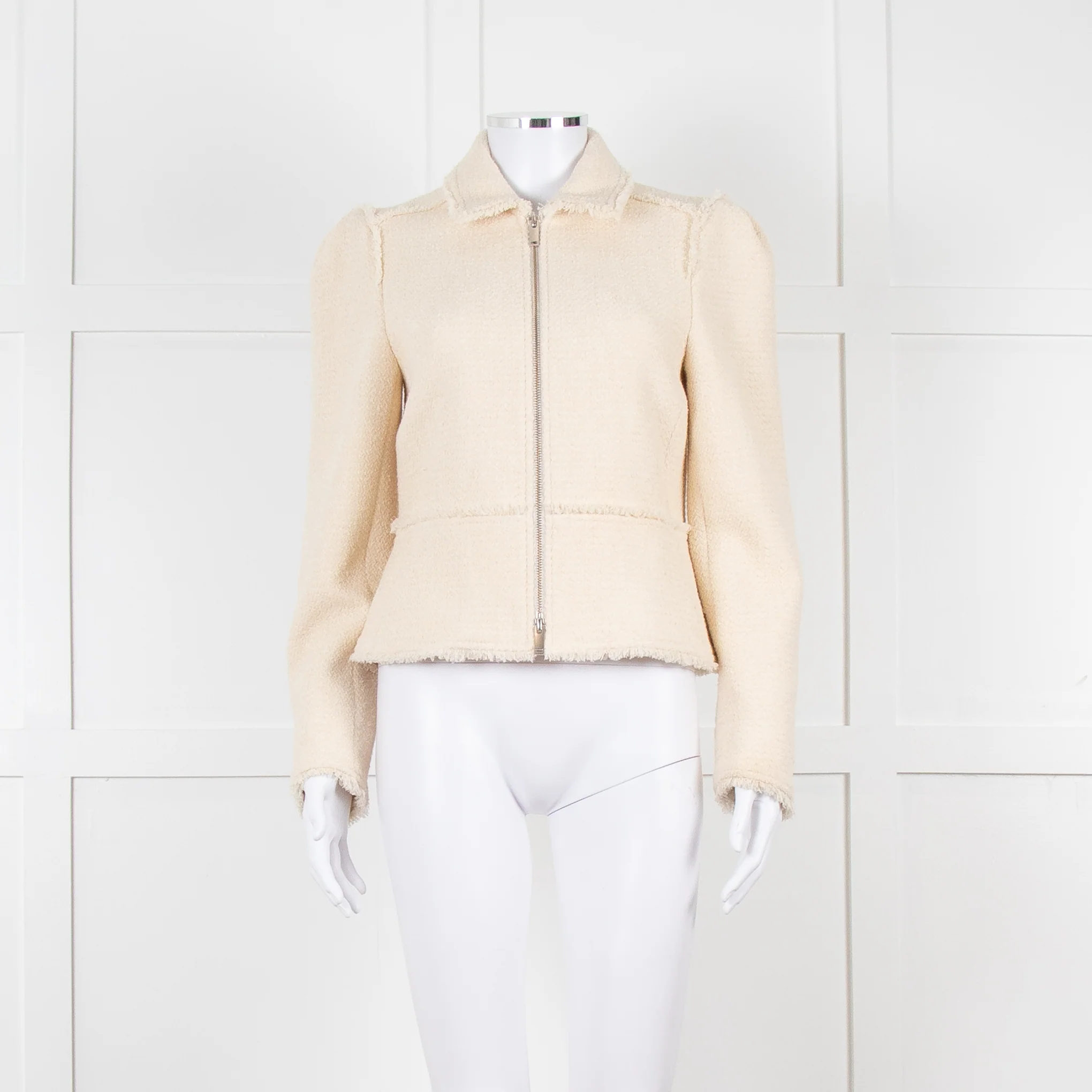 Me + Em Cream Boucle Collared Zip Up Jacket