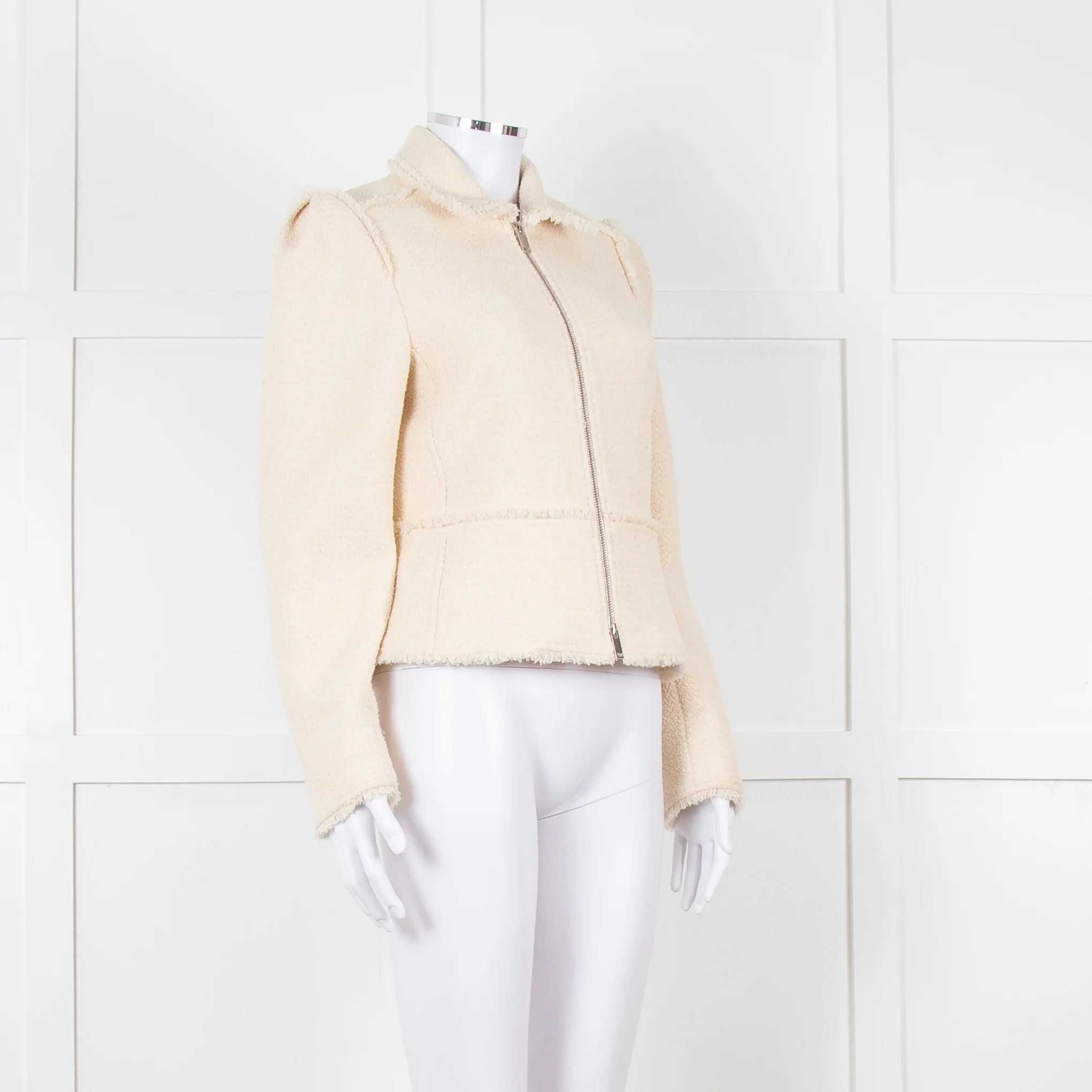 Me + Em Cream Boucle Collared Zip Up Jacket - Image 8