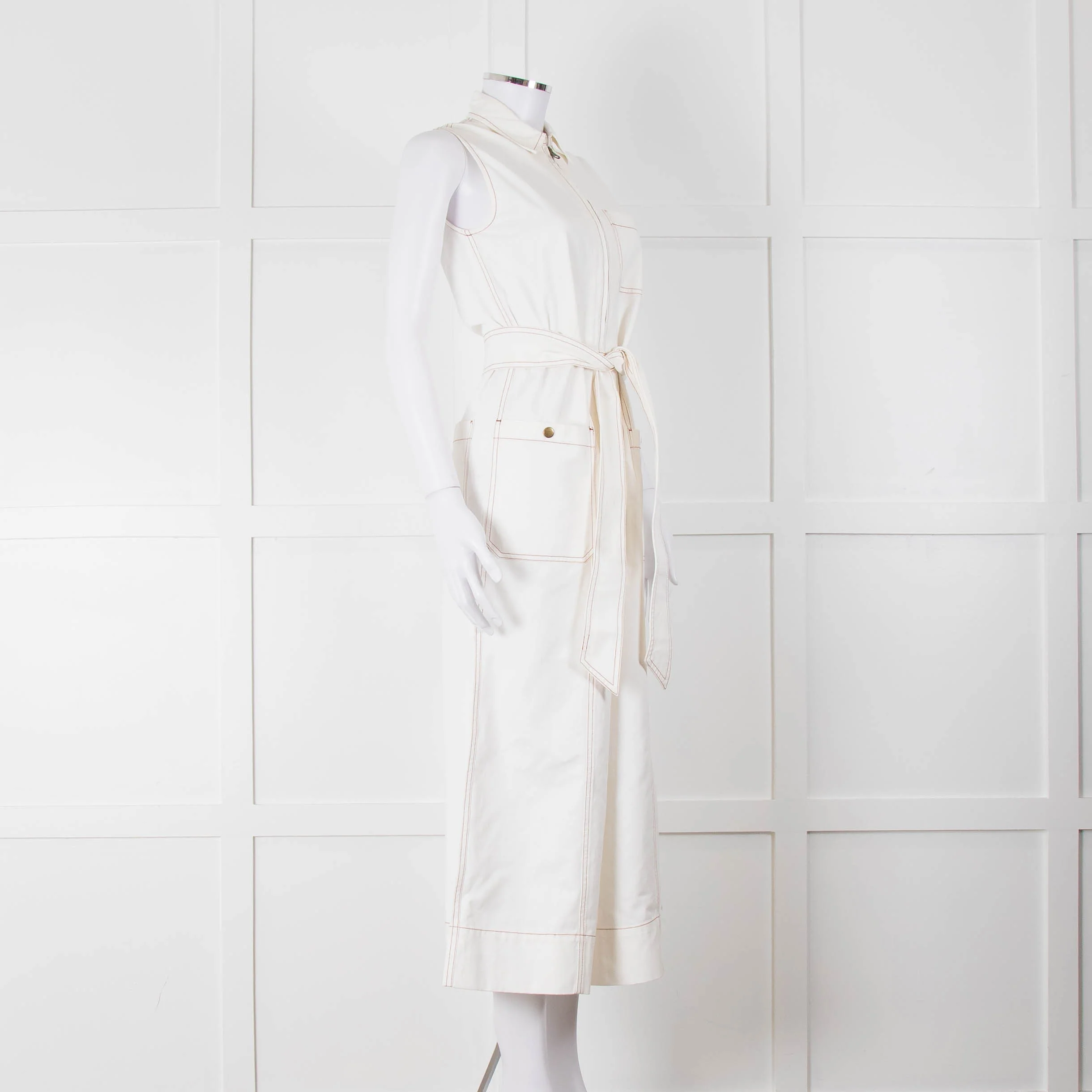 ME + EM Cream Brown Stitch Sleeveless Belted Jumpsuit - Image 2