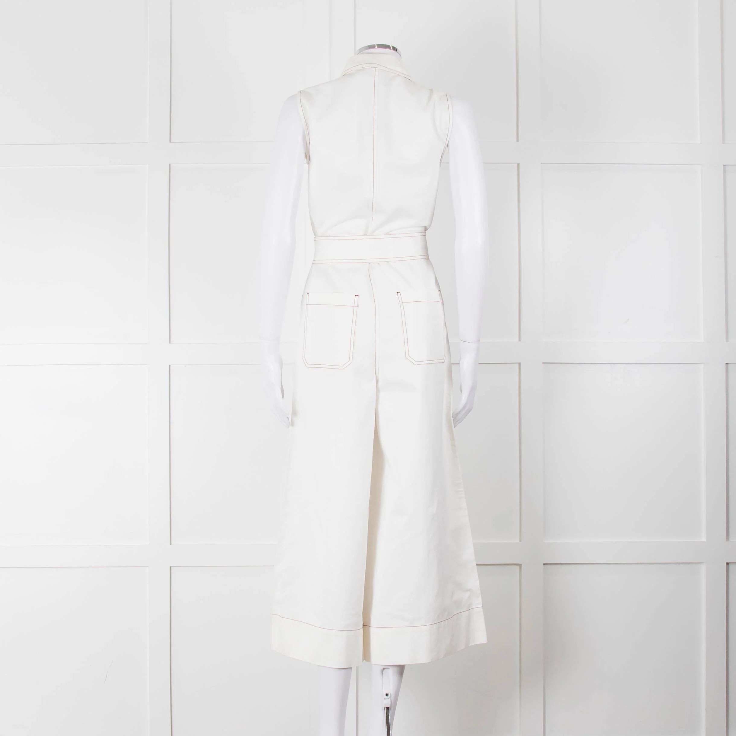 ME + EM Cream Brown Stitch Sleeveless Belted Jumpsuit - Image 5