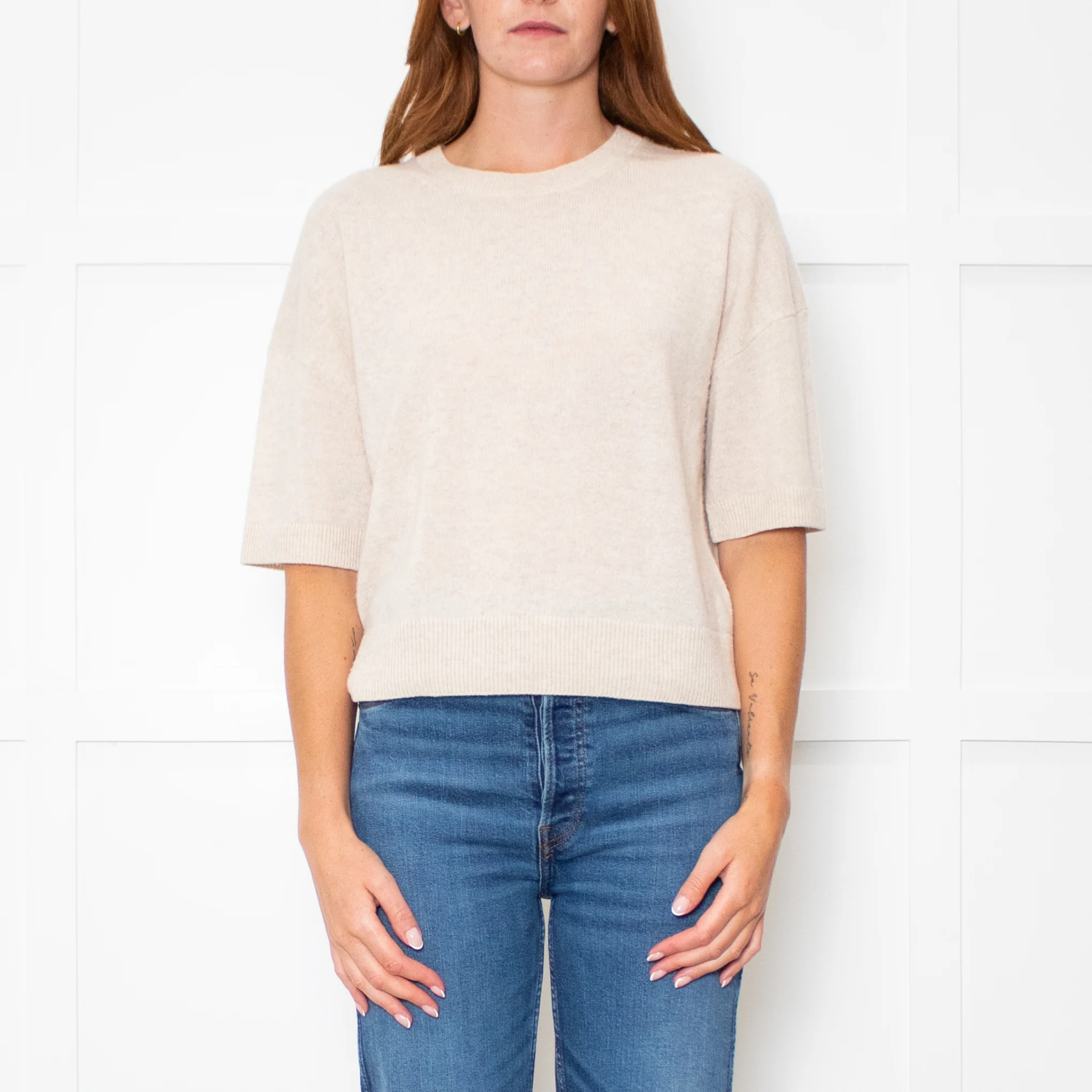 Me + Em Cream Cashmere Shortsleeve Roundneck Jumper - Image 2