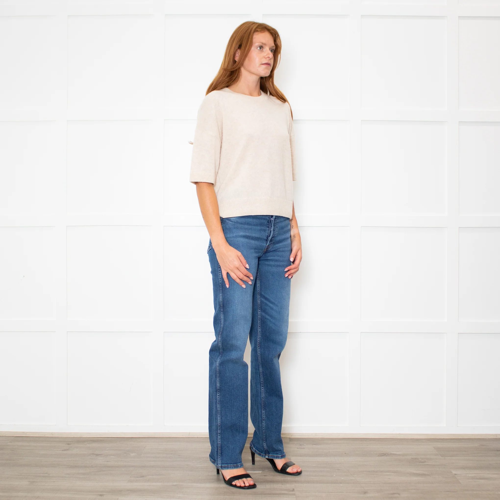 Me + Em Cream Cashmere Shortsleeve Roundneck Jumper - Image 6