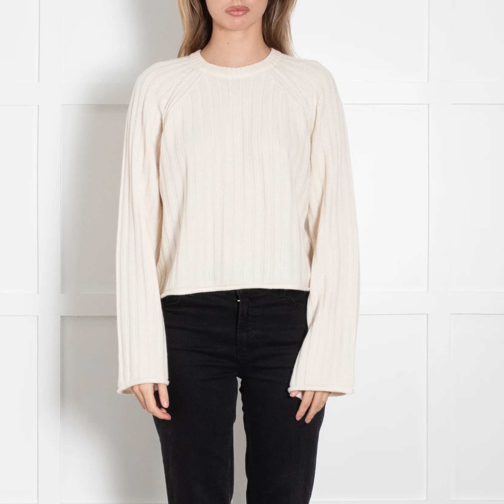 Me + Em Cream Cashmere Silk Ribbed Long Sleeve Jumper - Image 2