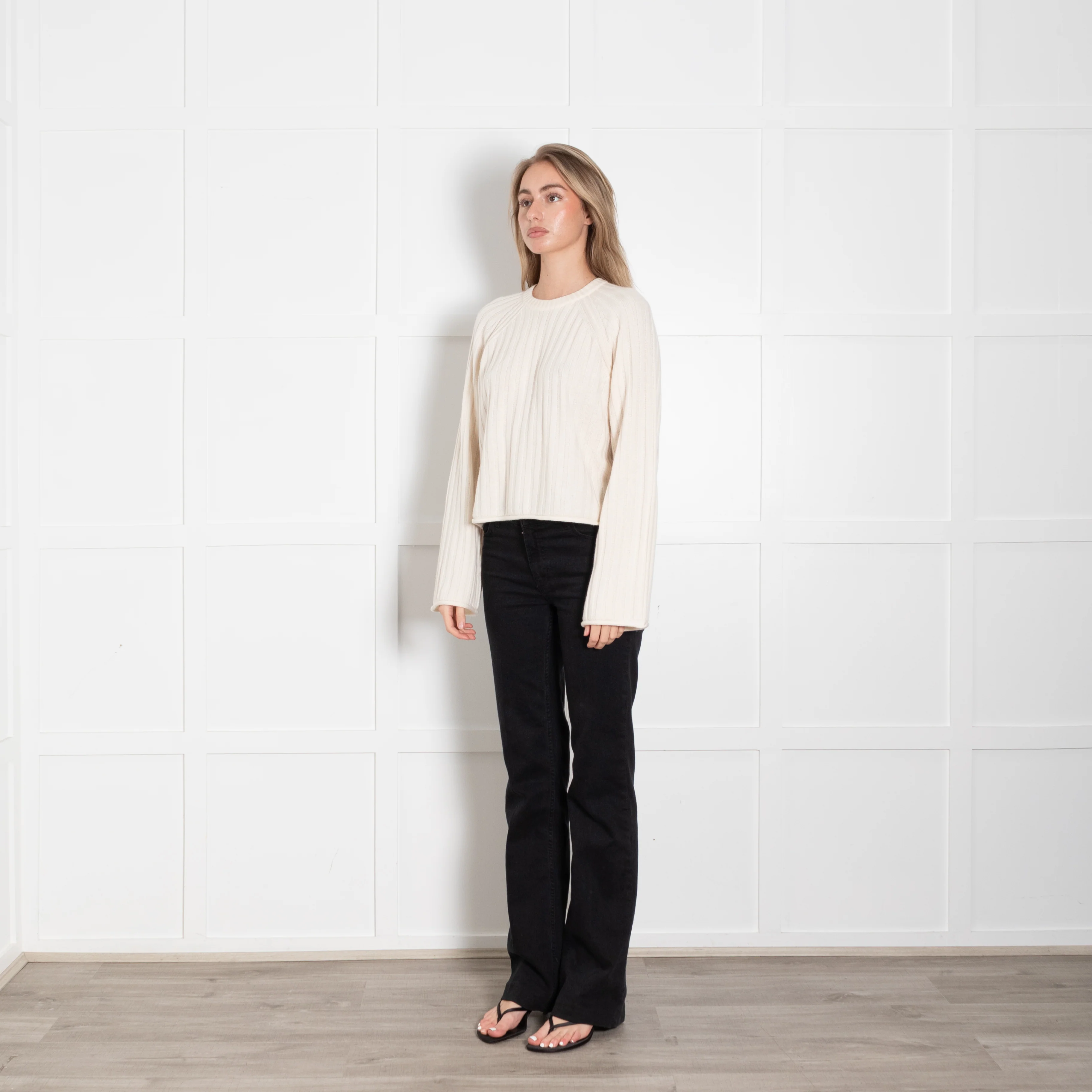 Me + Em Cream Cashmere Silk Ribbed Long Sleeve Jumper - Image 3
