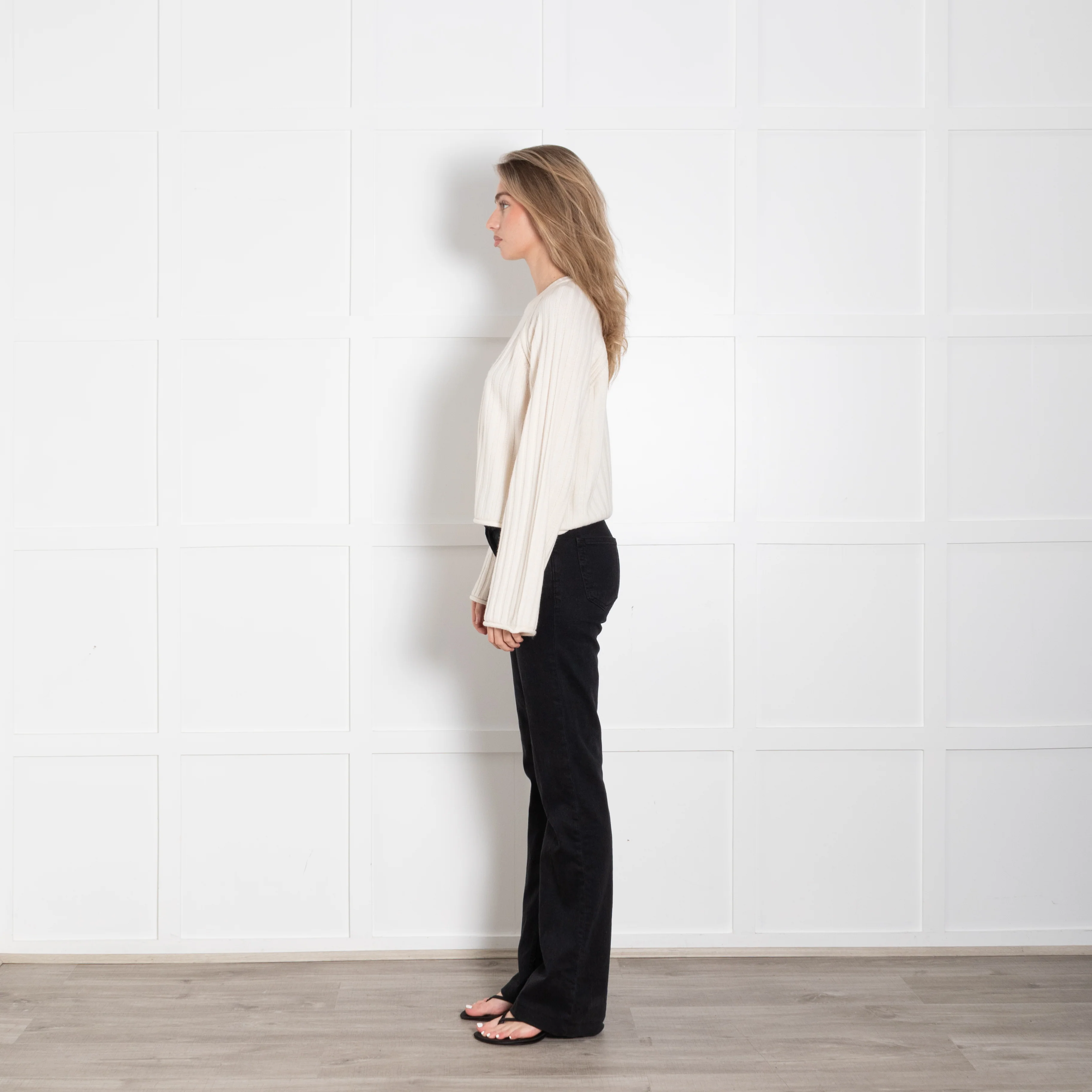 Me + Em Cream Cashmere Silk Ribbed Long Sleeve Jumper - Image 4