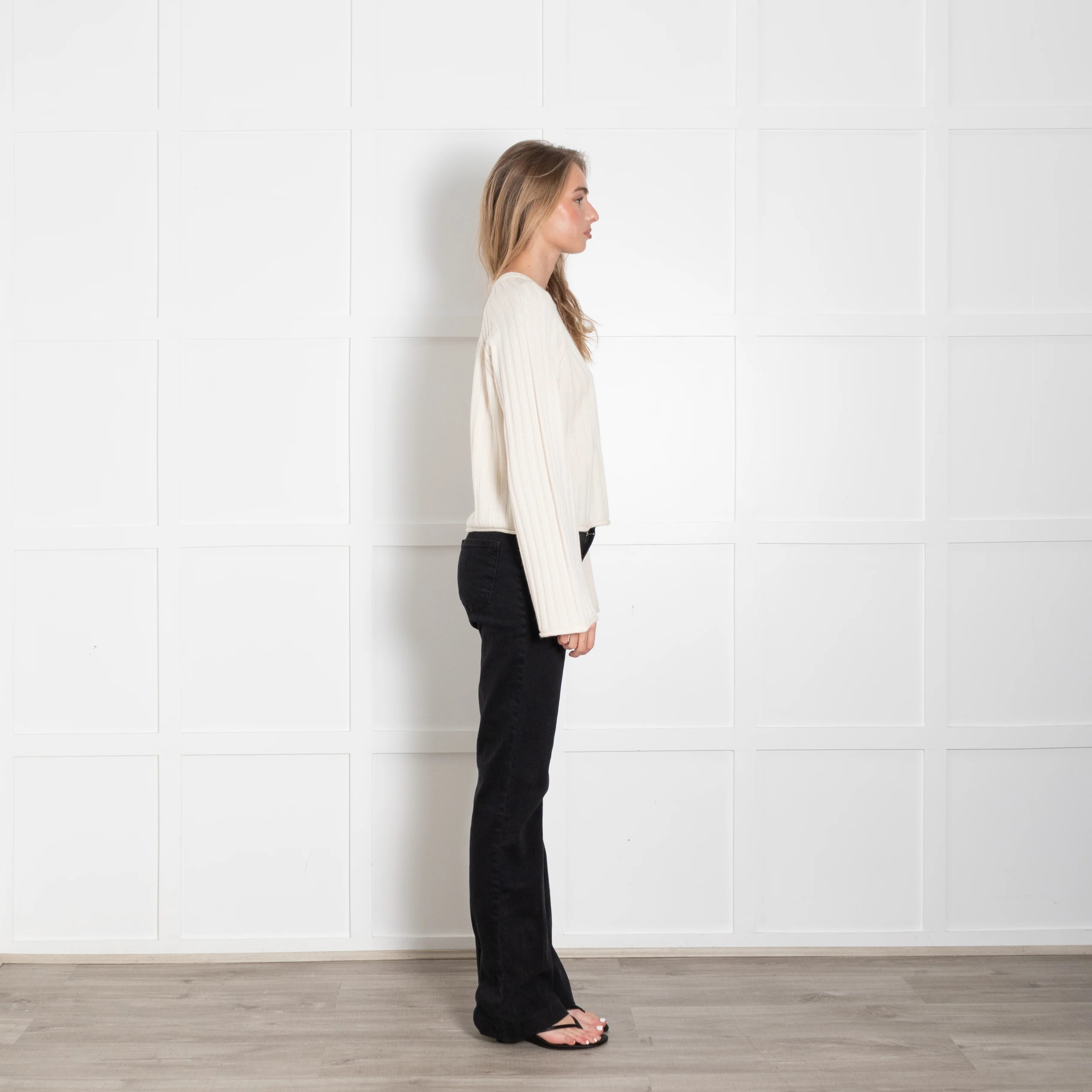 Me + Em Cream Cashmere Silk Ribbed Long Sleeve Jumper - Image 6