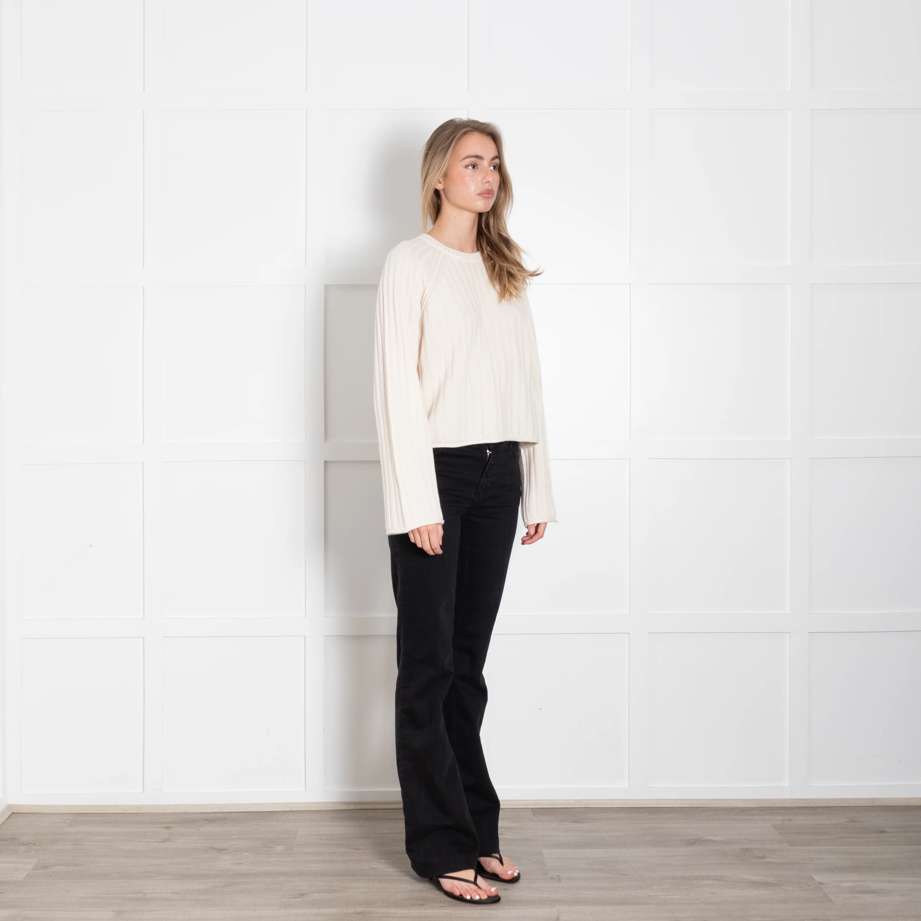 Me + Em Cream Cashmere Silk Ribbed Long Sleeve Jumper - Image 7