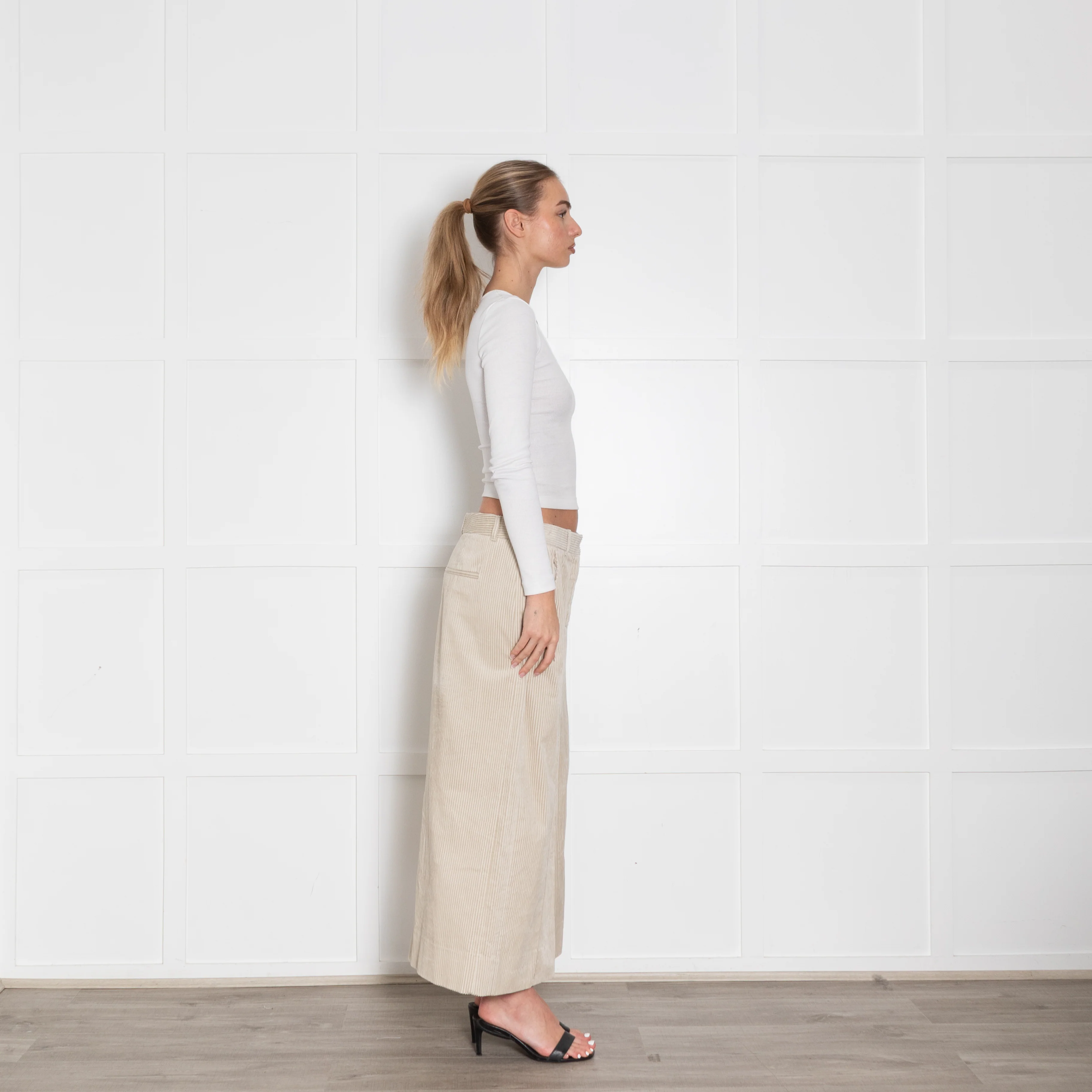 Me + Em Cream Corduroy Front Slit Long Skirt - Image 6