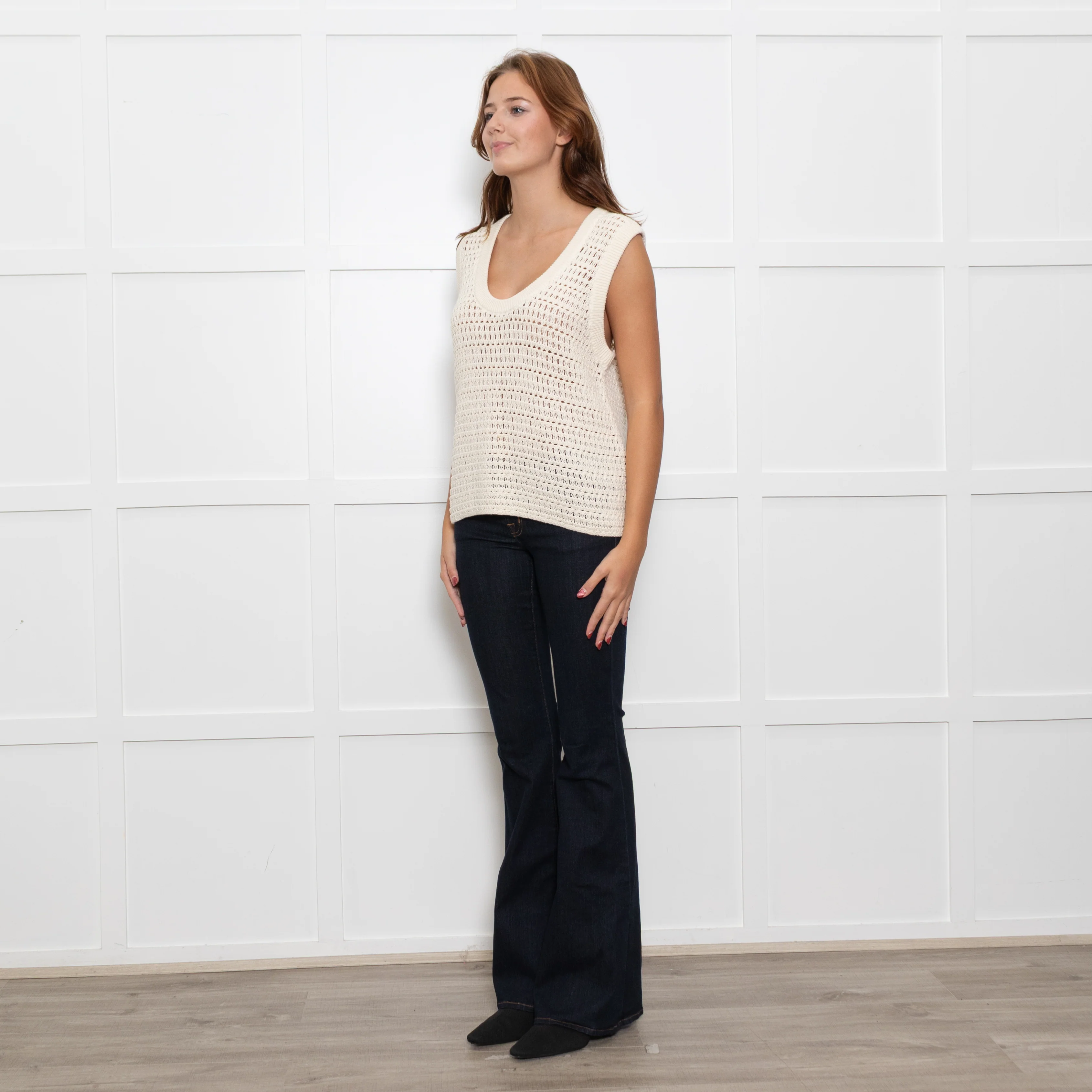 Me + Em Cream Crochet Sleeveless Jumper Vest - Image 3