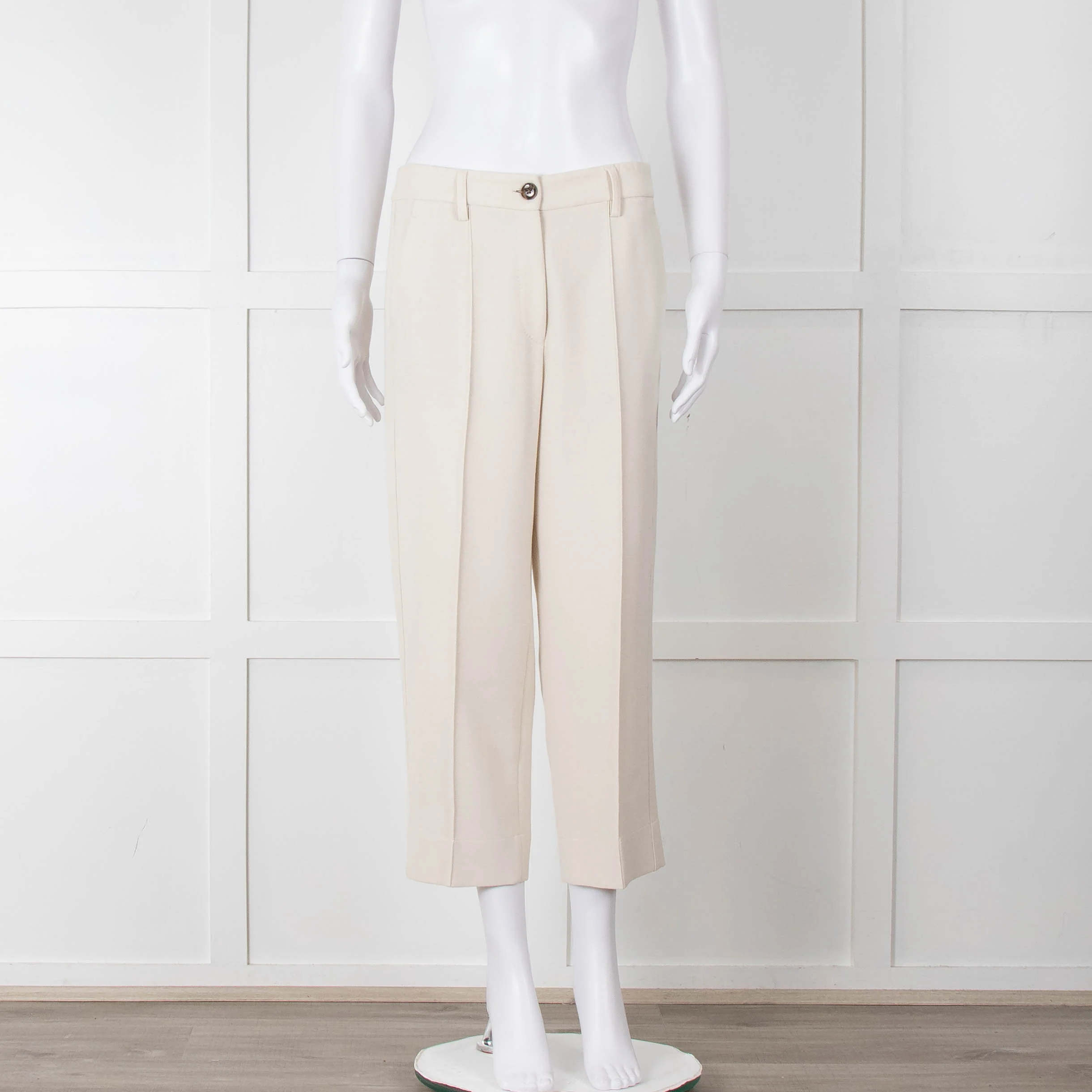 Me + Em Cream Cropped Back Pocket Trousers