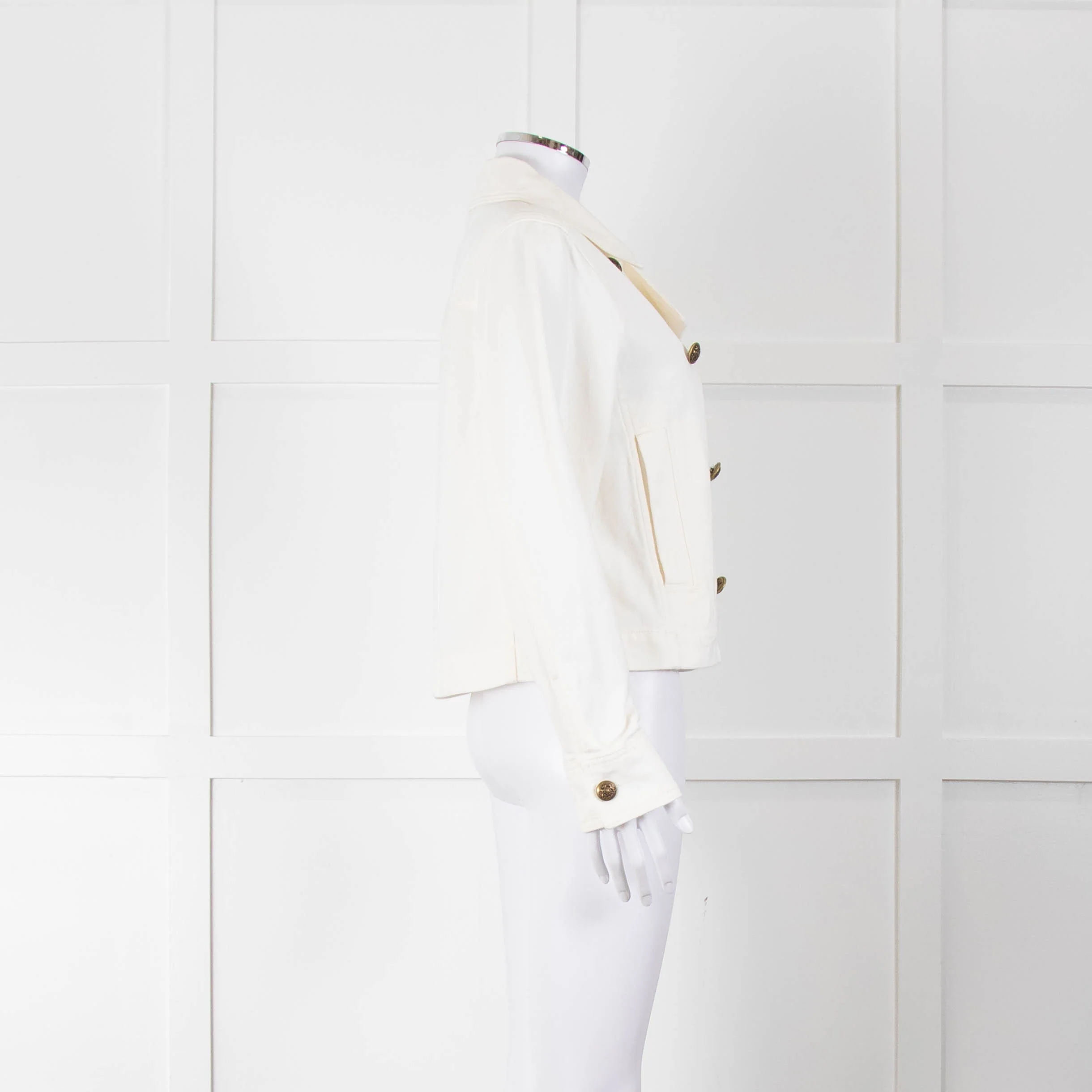 ME + EM Cream Denim Double Breasted Short Jacket - Image 3