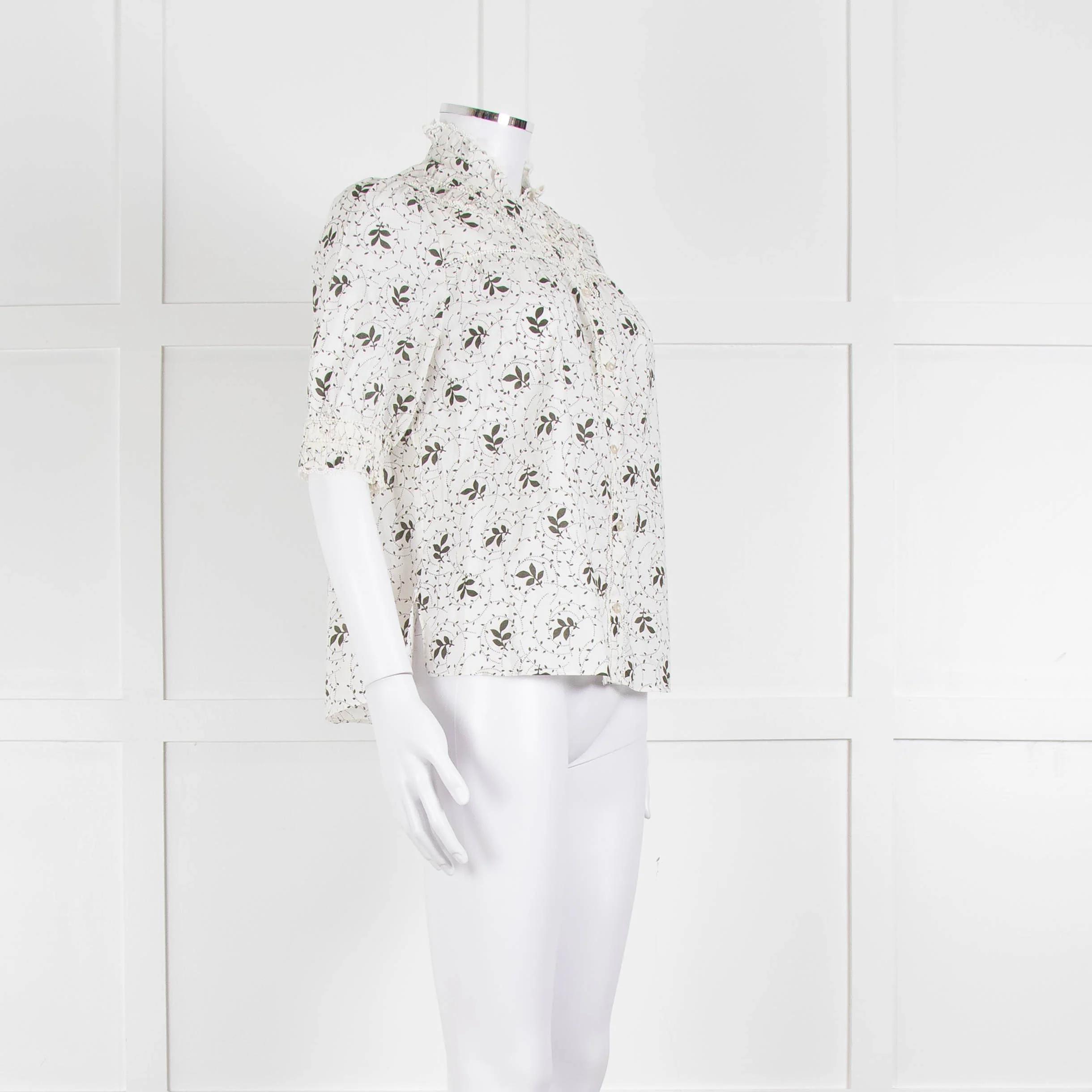 ME + EM Cream Khaki Floral Cotton Scallop Lace Trim Top - Image 2