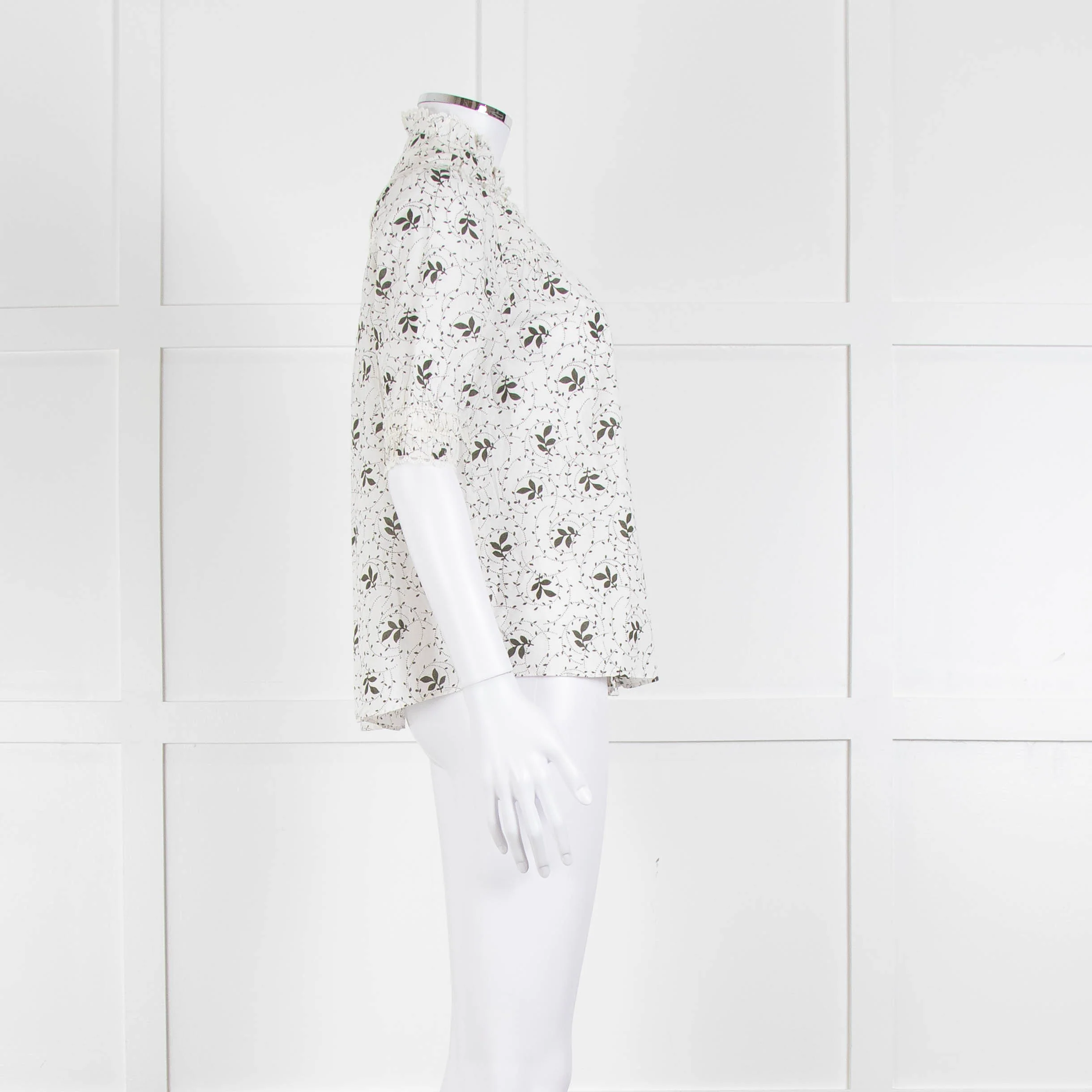 ME + EM Cream Khaki Floral Cotton Scallop Lace Trim Top - Image 3