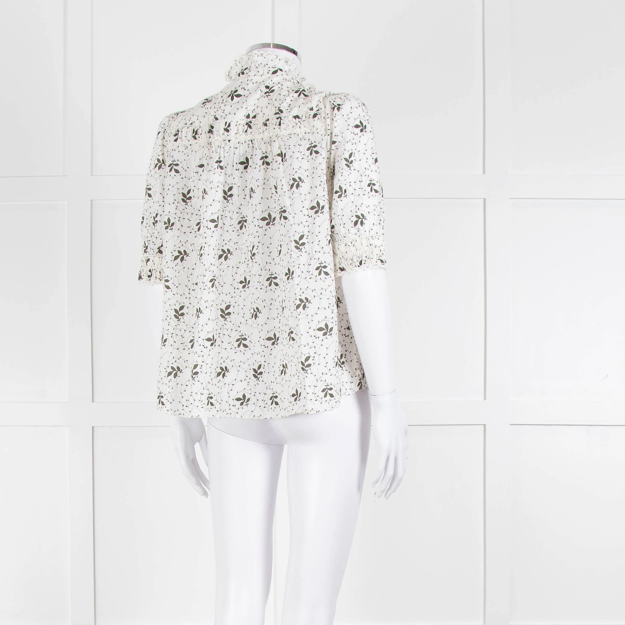 ME + EM Cream Khaki Floral Cotton Scallop Lace Trim Top - Image 4