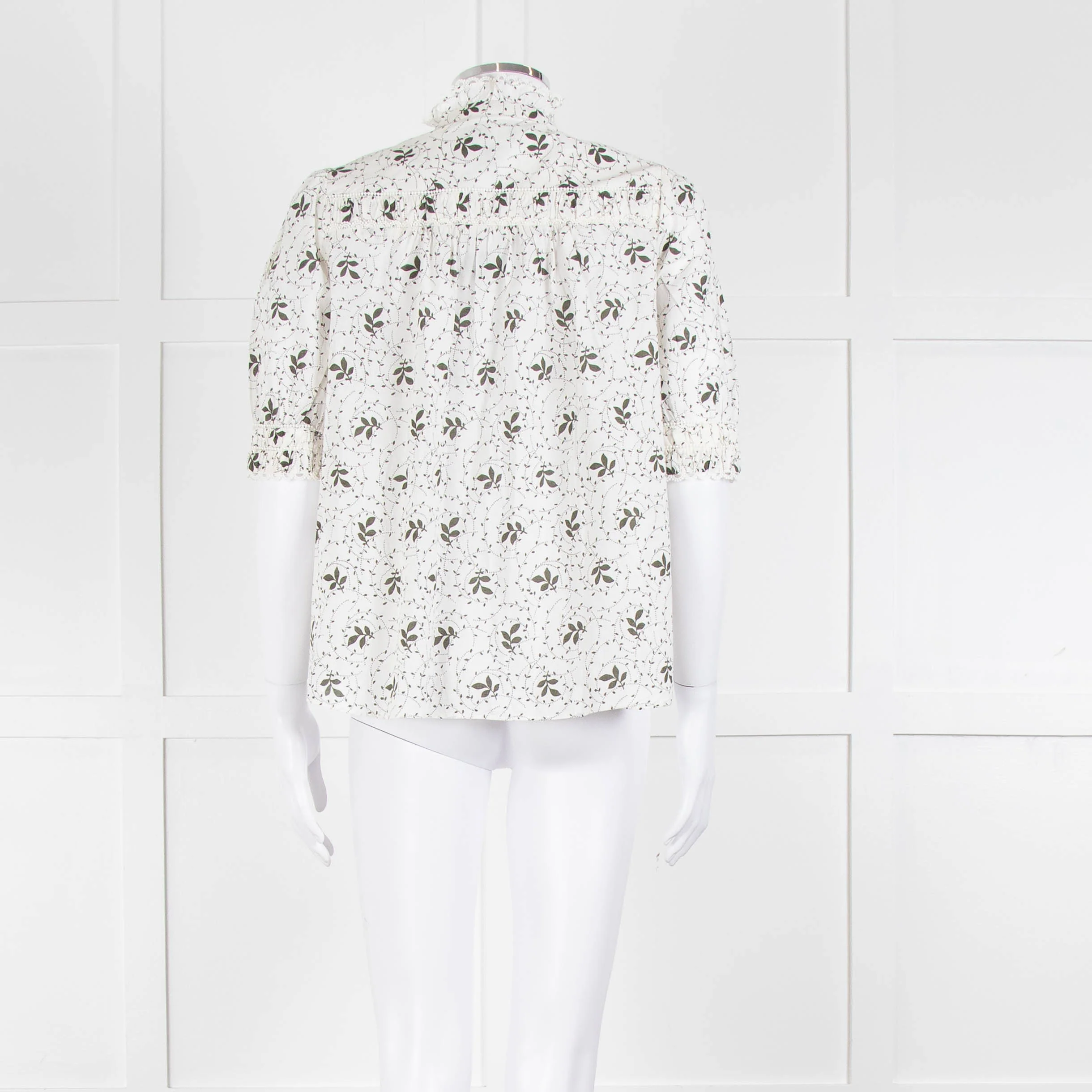 ME + EM Cream Khaki Floral Cotton Scallop Lace Trim Top - Image 5