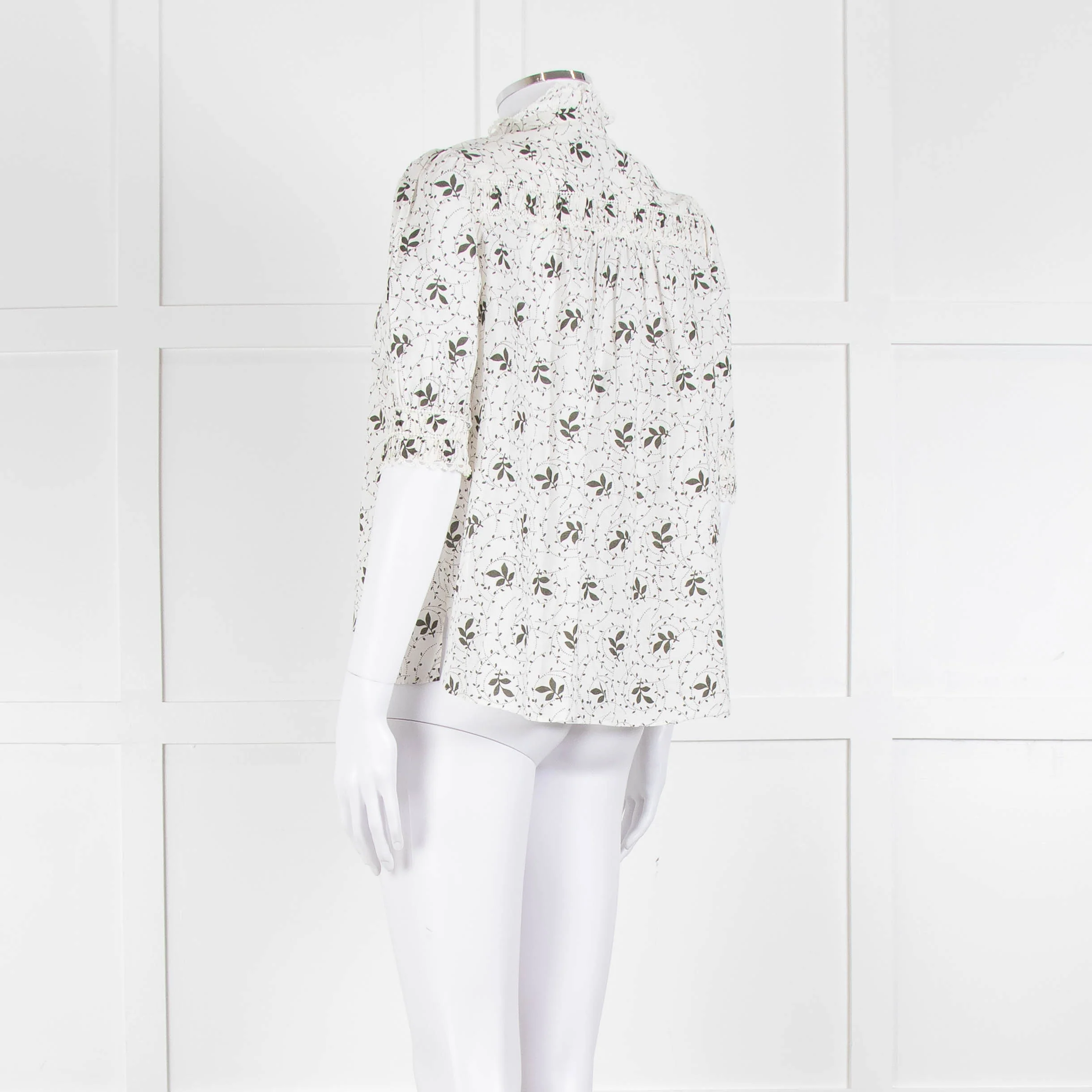 ME + EM Cream Khaki Floral Cotton Scallop Lace Trim Top - Image 6
