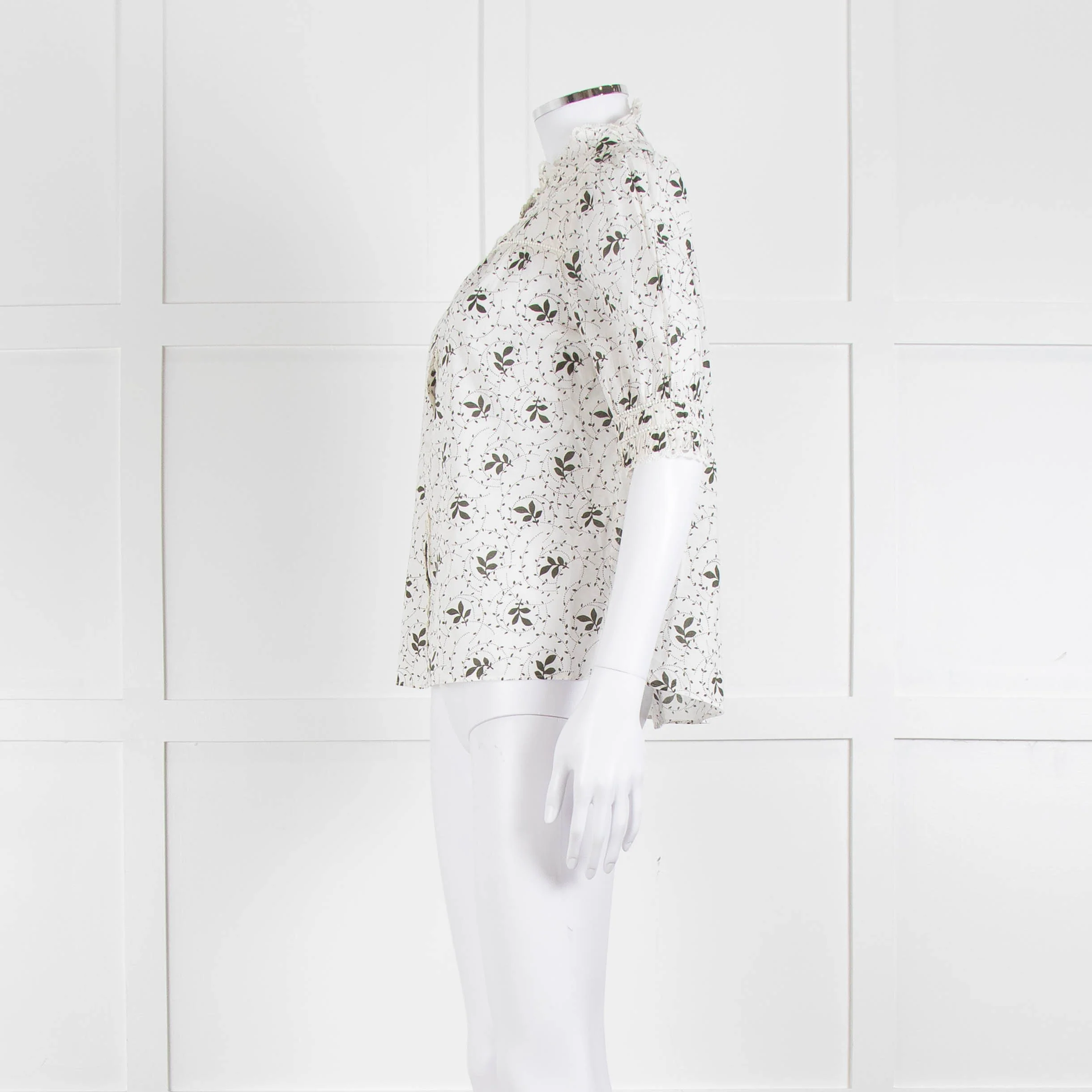 ME + EM Cream Khaki Floral Cotton Scallop Lace Trim Top - Image 7