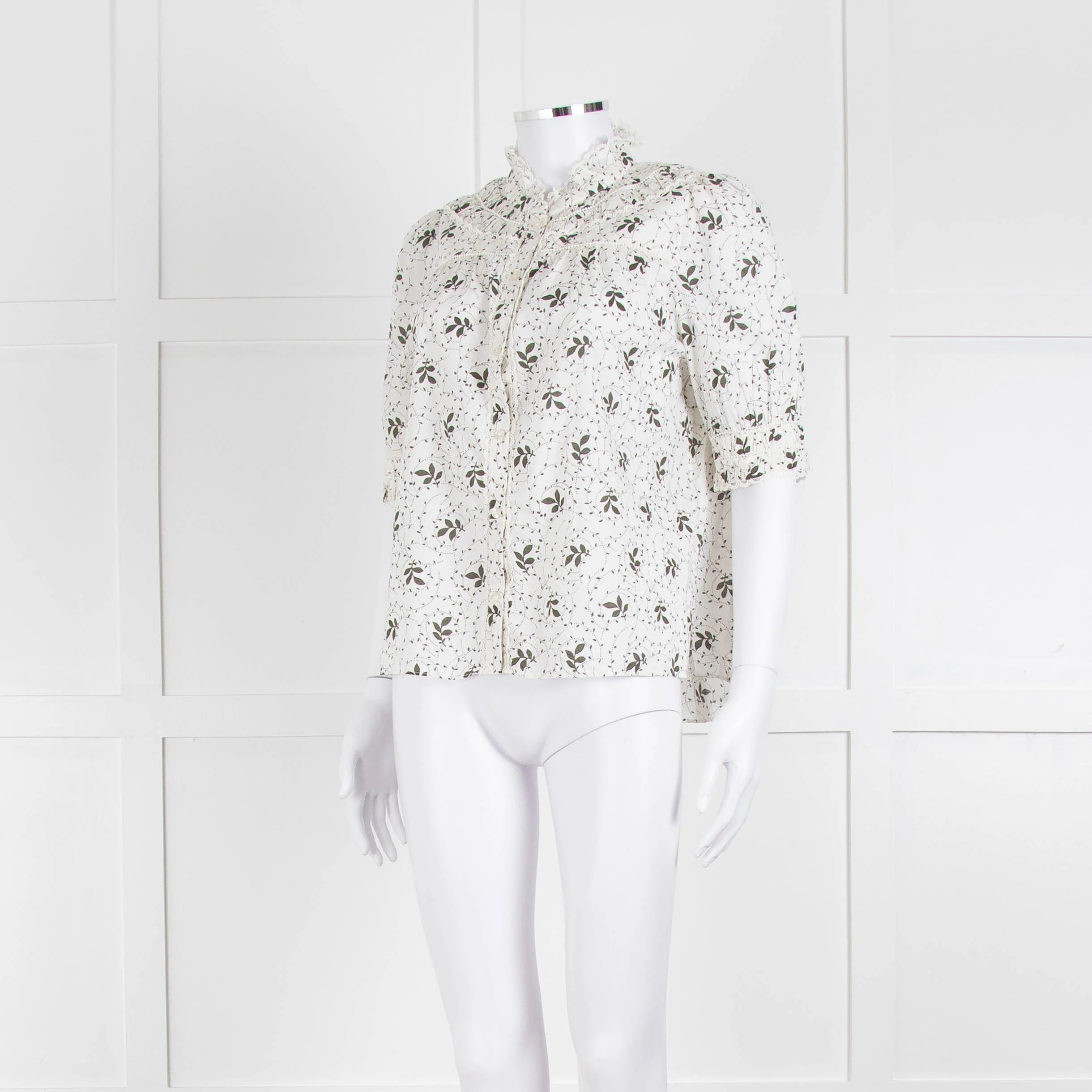 ME + EM Cream Khaki Floral Cotton Scallop Lace Trim Top - Image 8