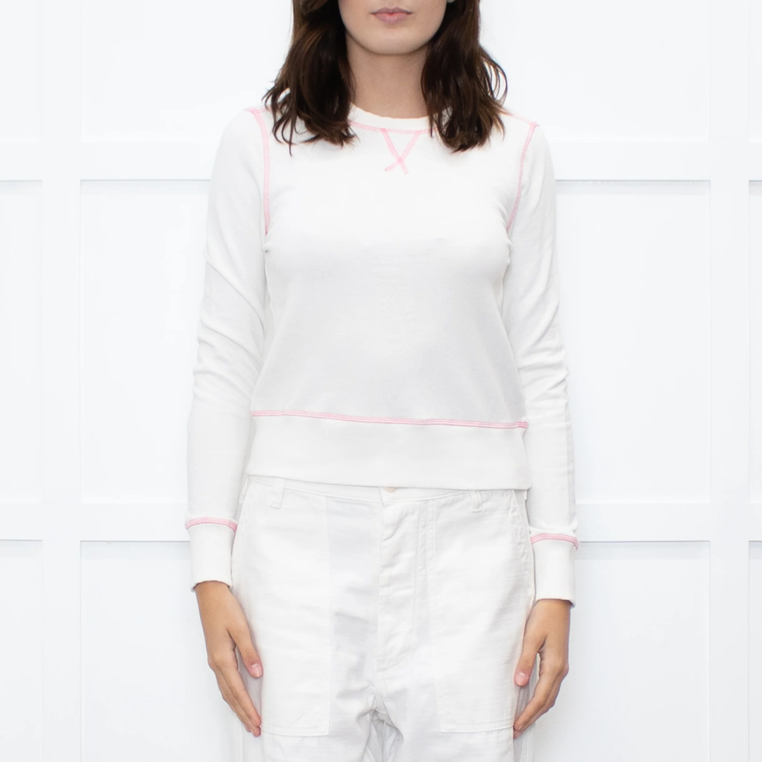 Me + Em Cream Pink Stitch Short Sweatshirt - Image 2