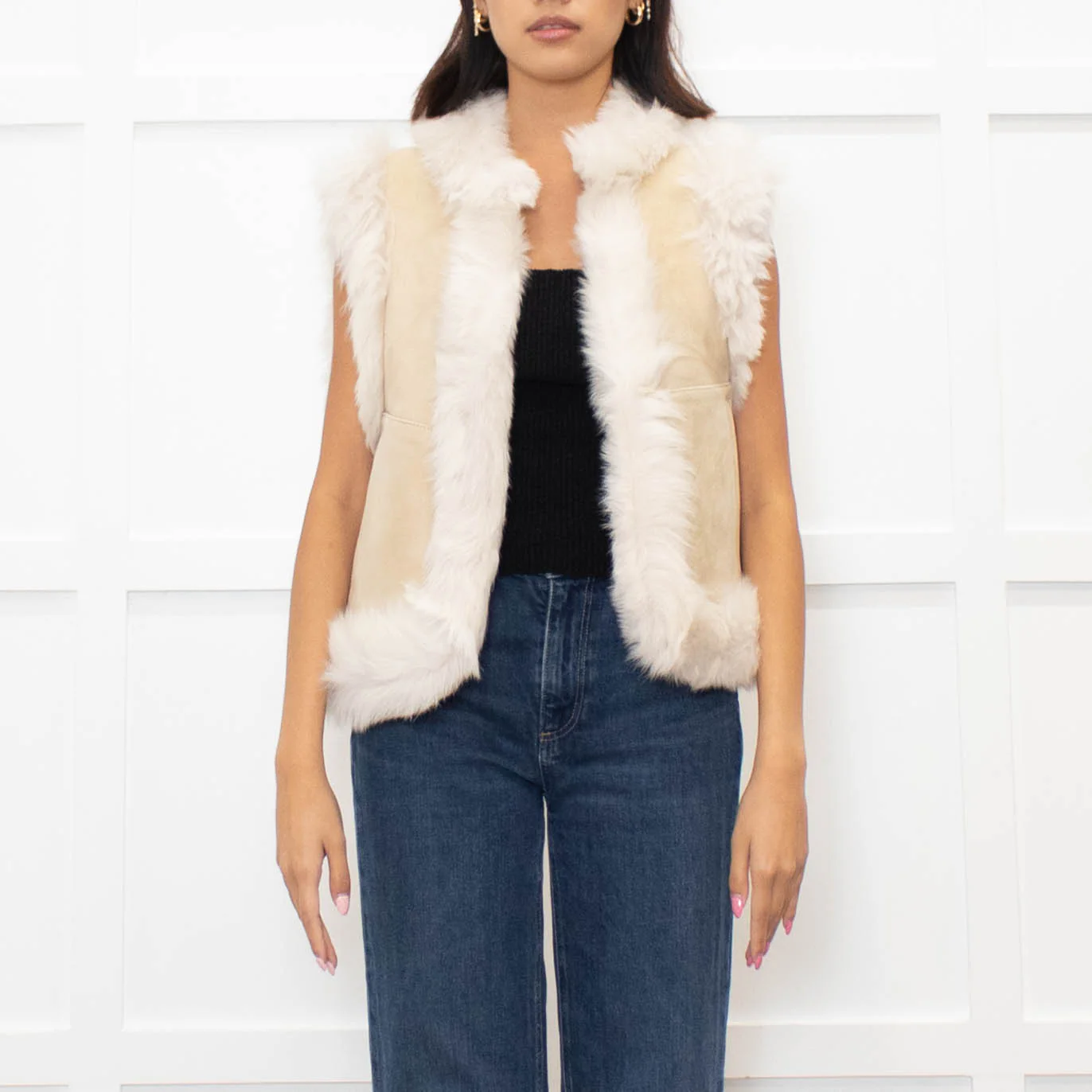 Me + Em Cream Reversible Shearling Gilet - Image 2