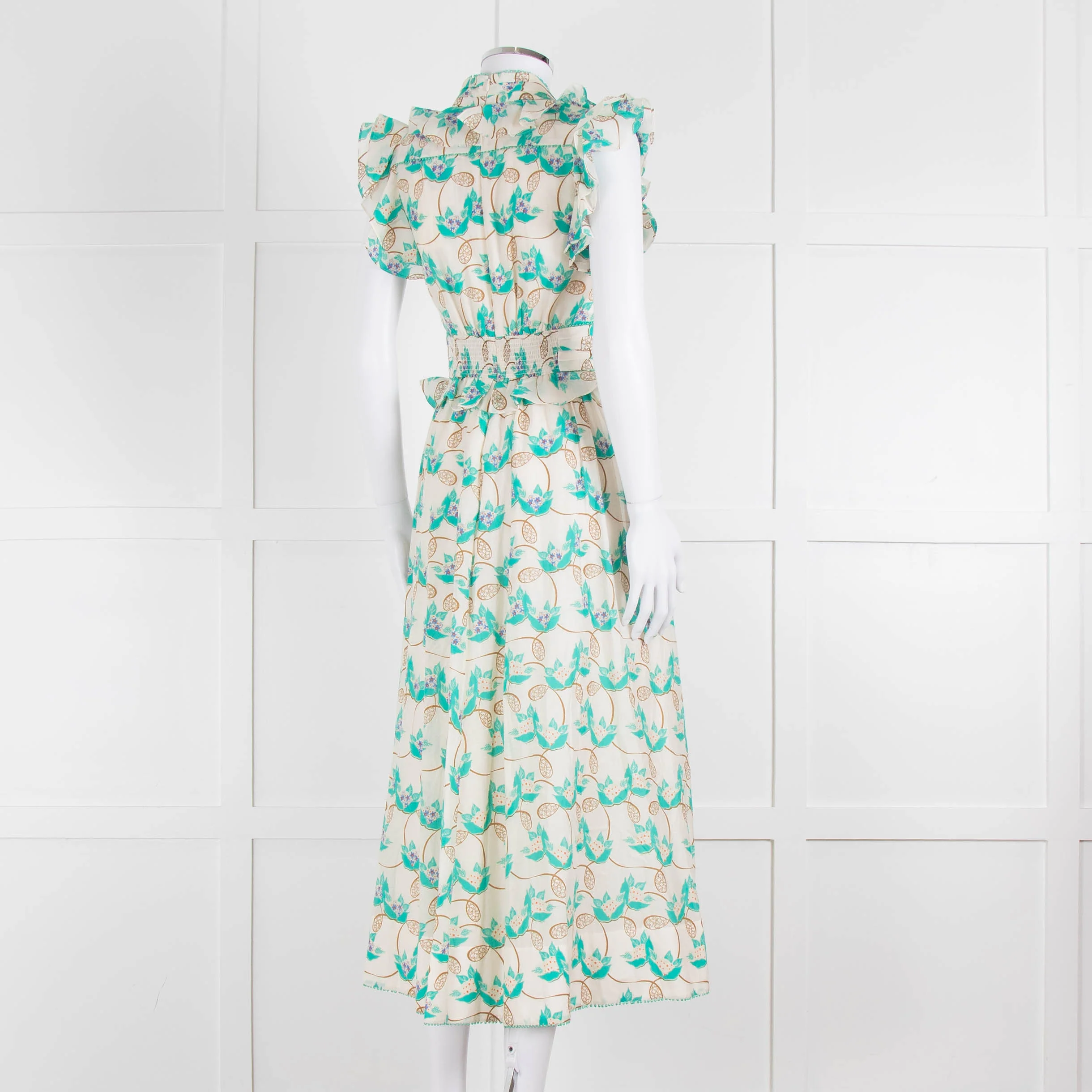 ME + EM Cream Turquoise Floral Frill Trim Cotton Dress - Image 4