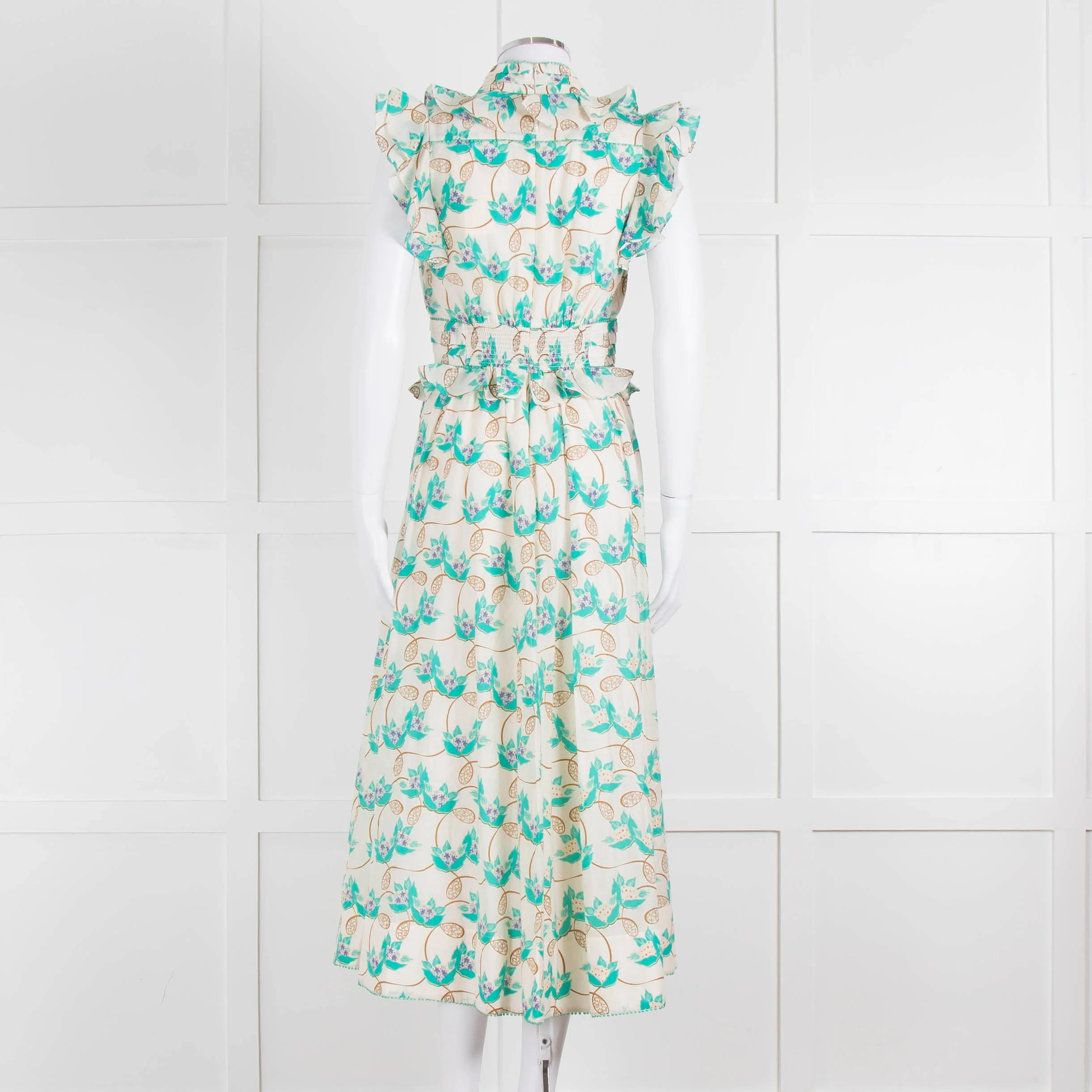 ME + EM Cream Turquoise Floral Frill Trim Cotton Dress - Image 5