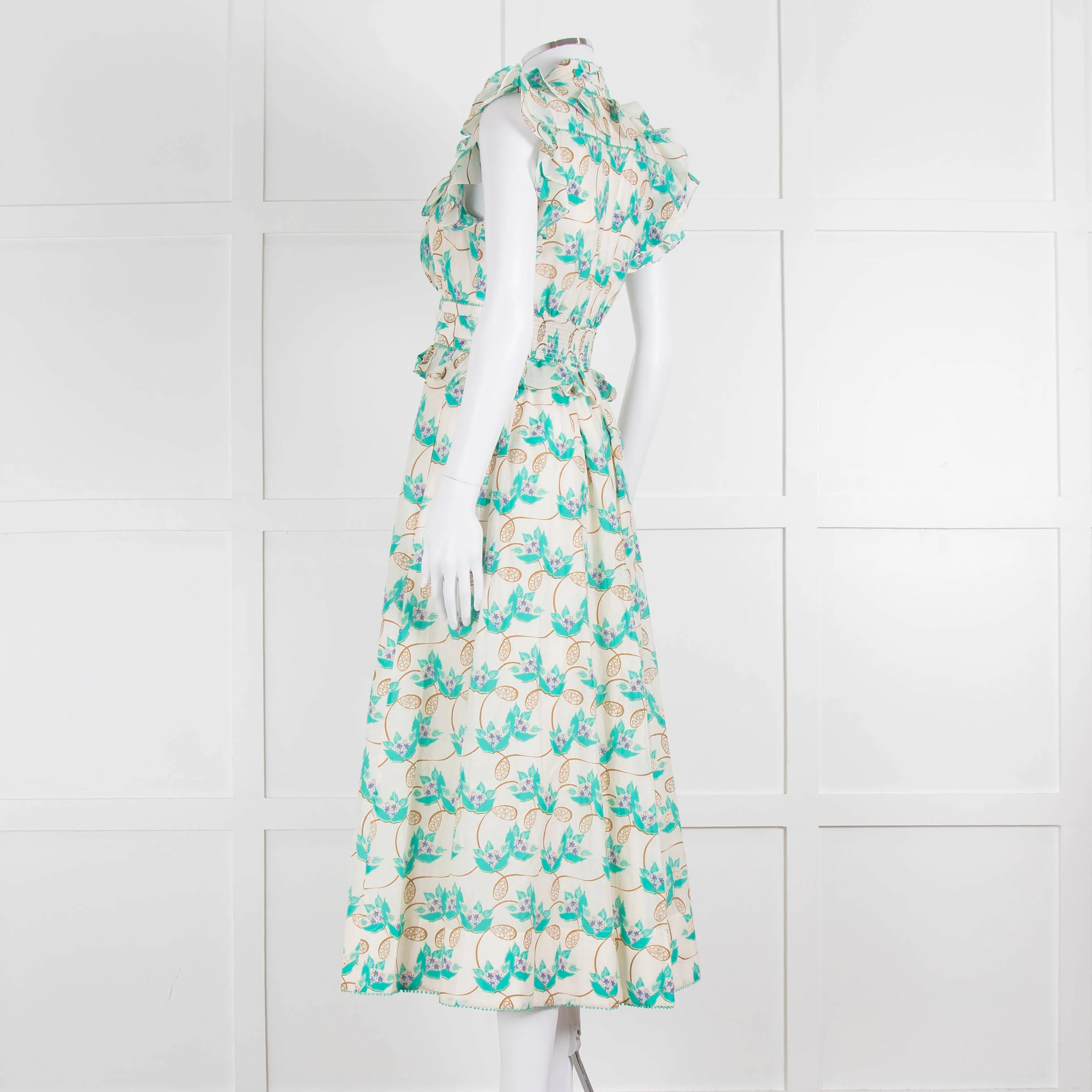 ME + EM Cream Turquoise Floral Frill Trim Cotton Dress - Image 6