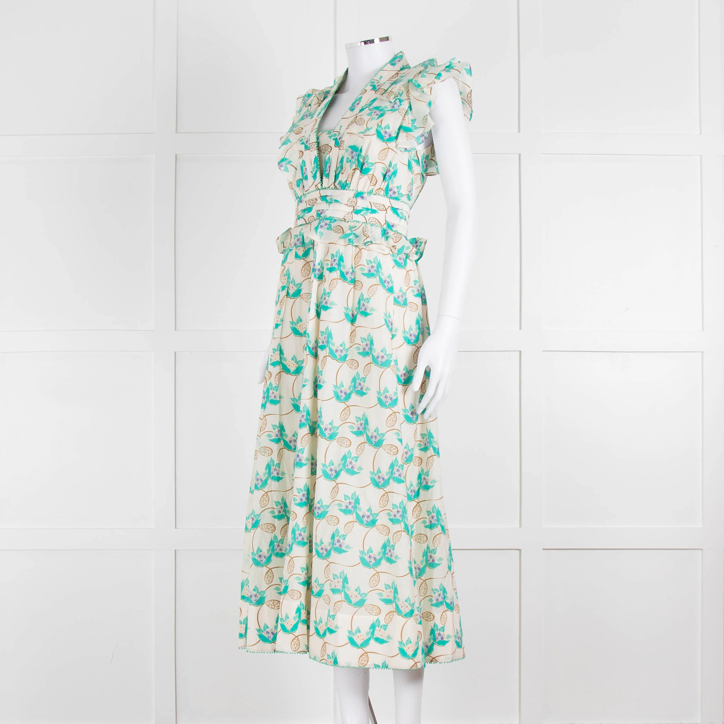 ME + EM Cream Turquoise Floral Frill Trim Cotton Dress - Image 8