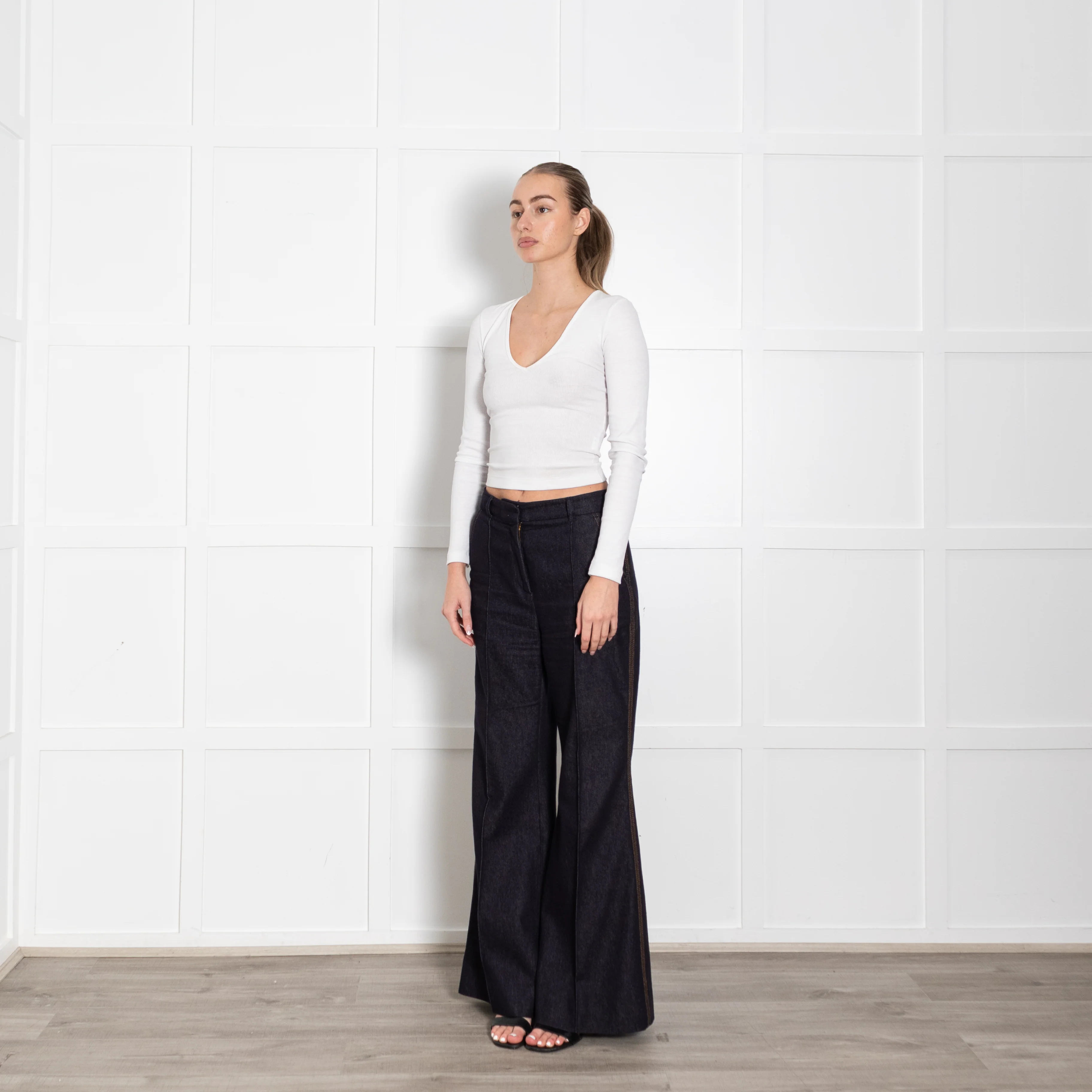 Me + Em Dark Blue Denim Flared Trousers - Image 3