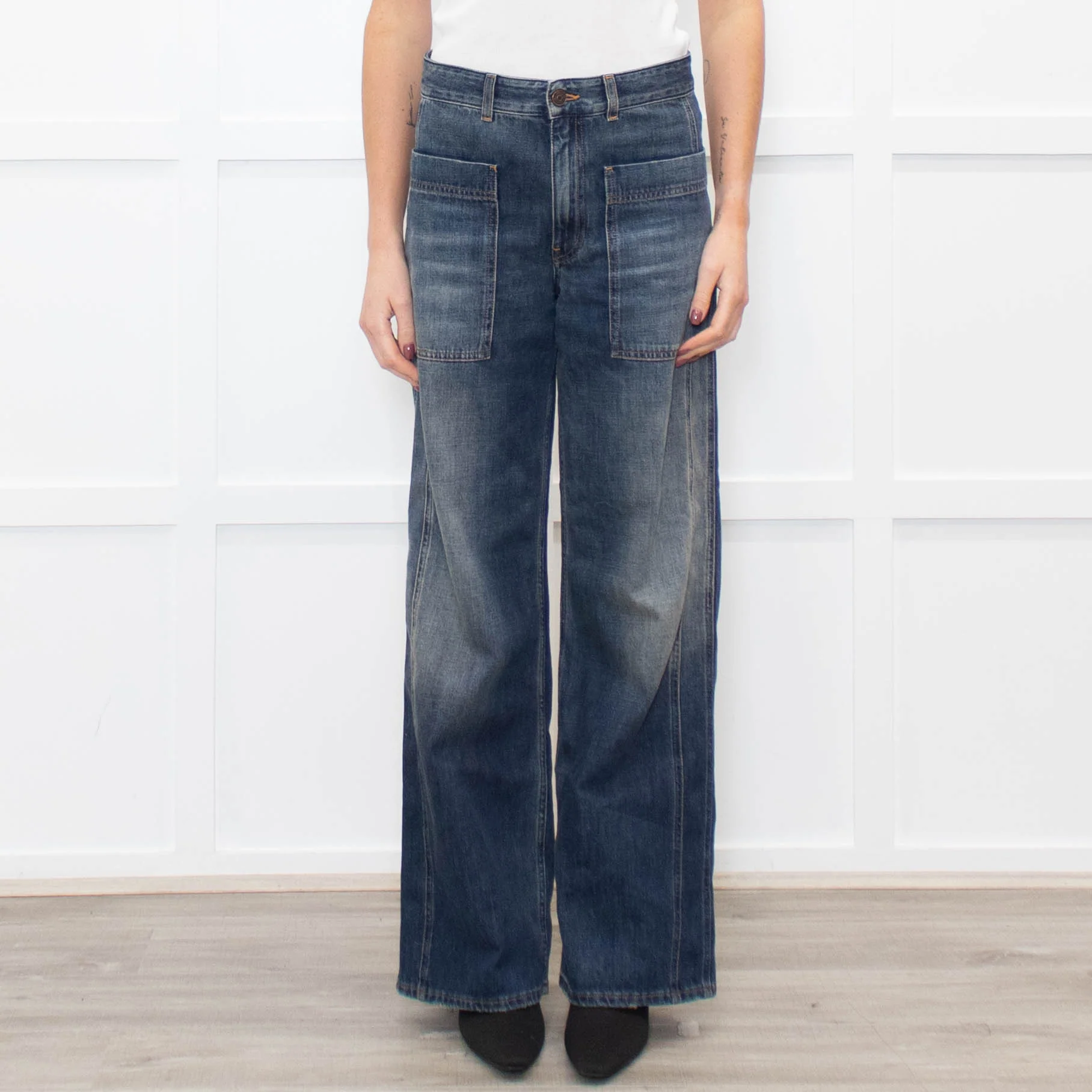 Me + Em Dark Blue Flared Jeans With Front Pockets - Image 2