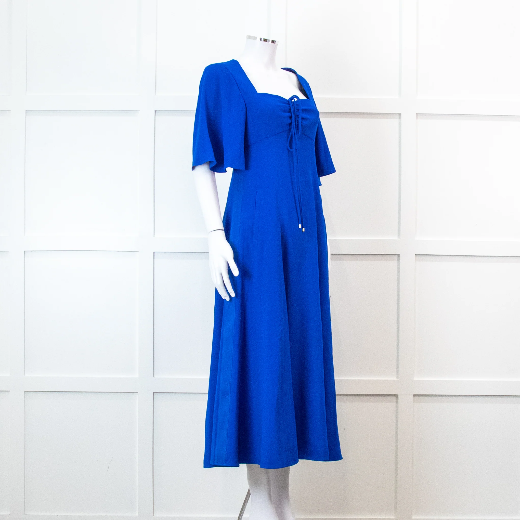 Me + Em Electric Blue Crepe Tie Neck Midi Dress With Belt - Image 3