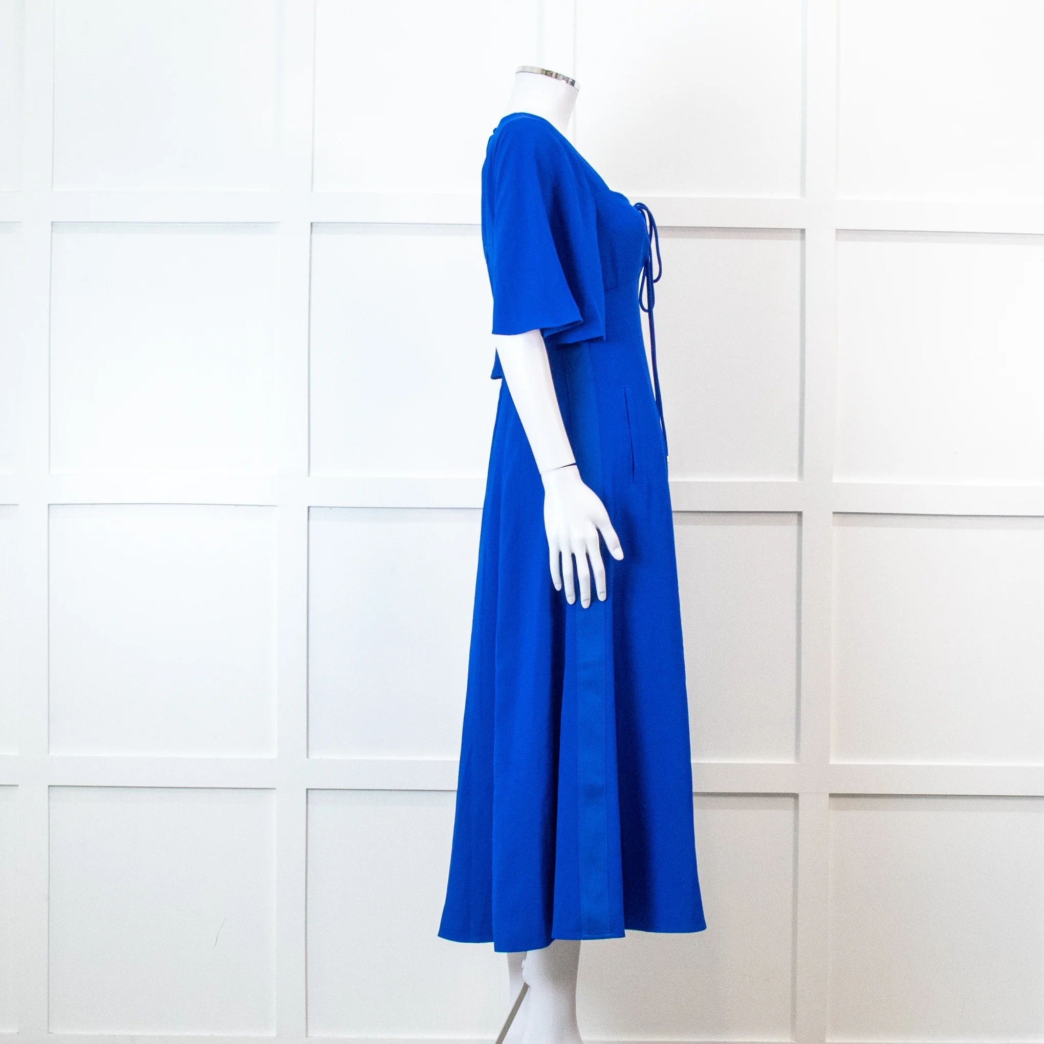 Me + Em Electric Blue Crepe Tie Neck Midi Dress With Belt - Image 4