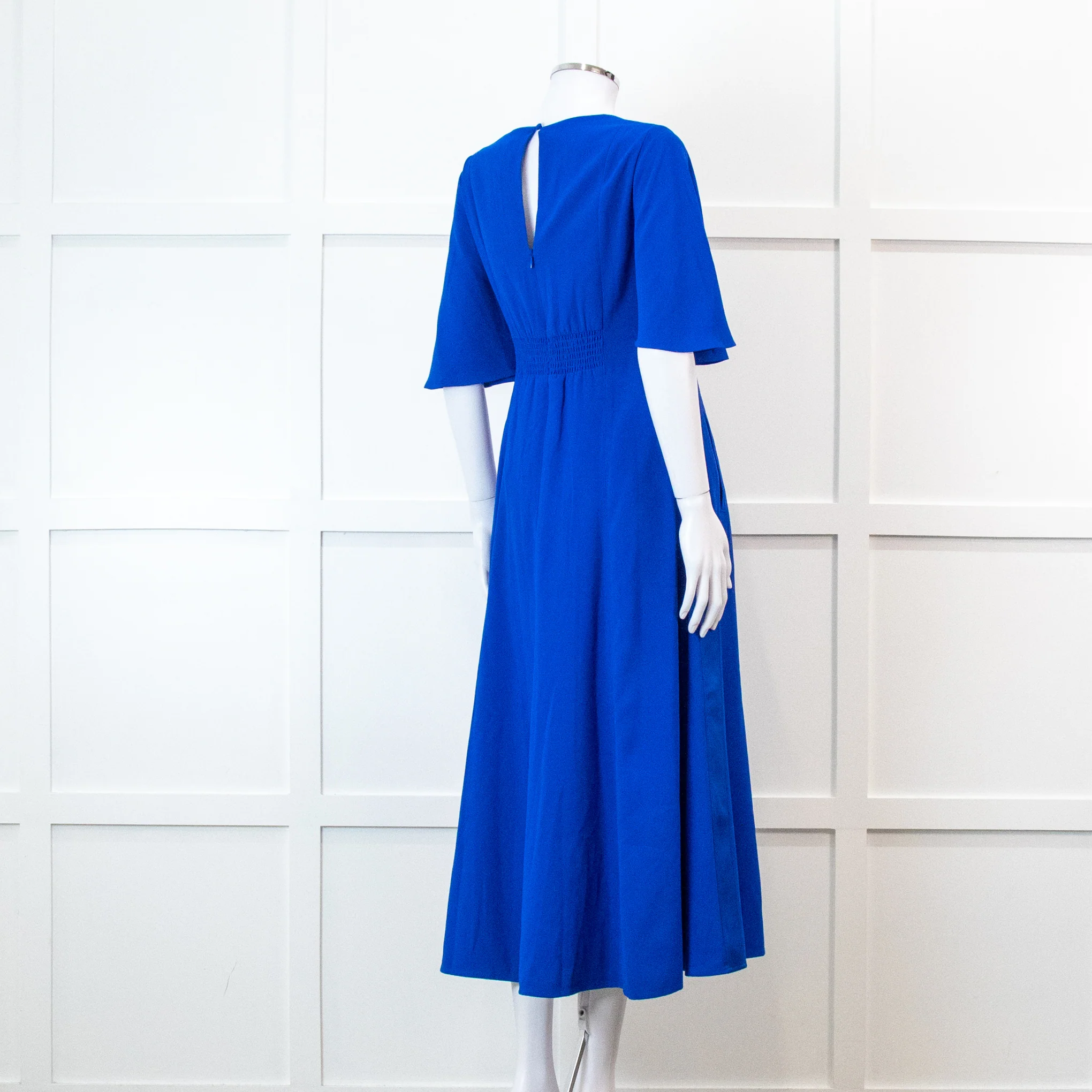 Me + Em Electric Blue Crepe Tie Neck Midi Dress With Belt - Image 5