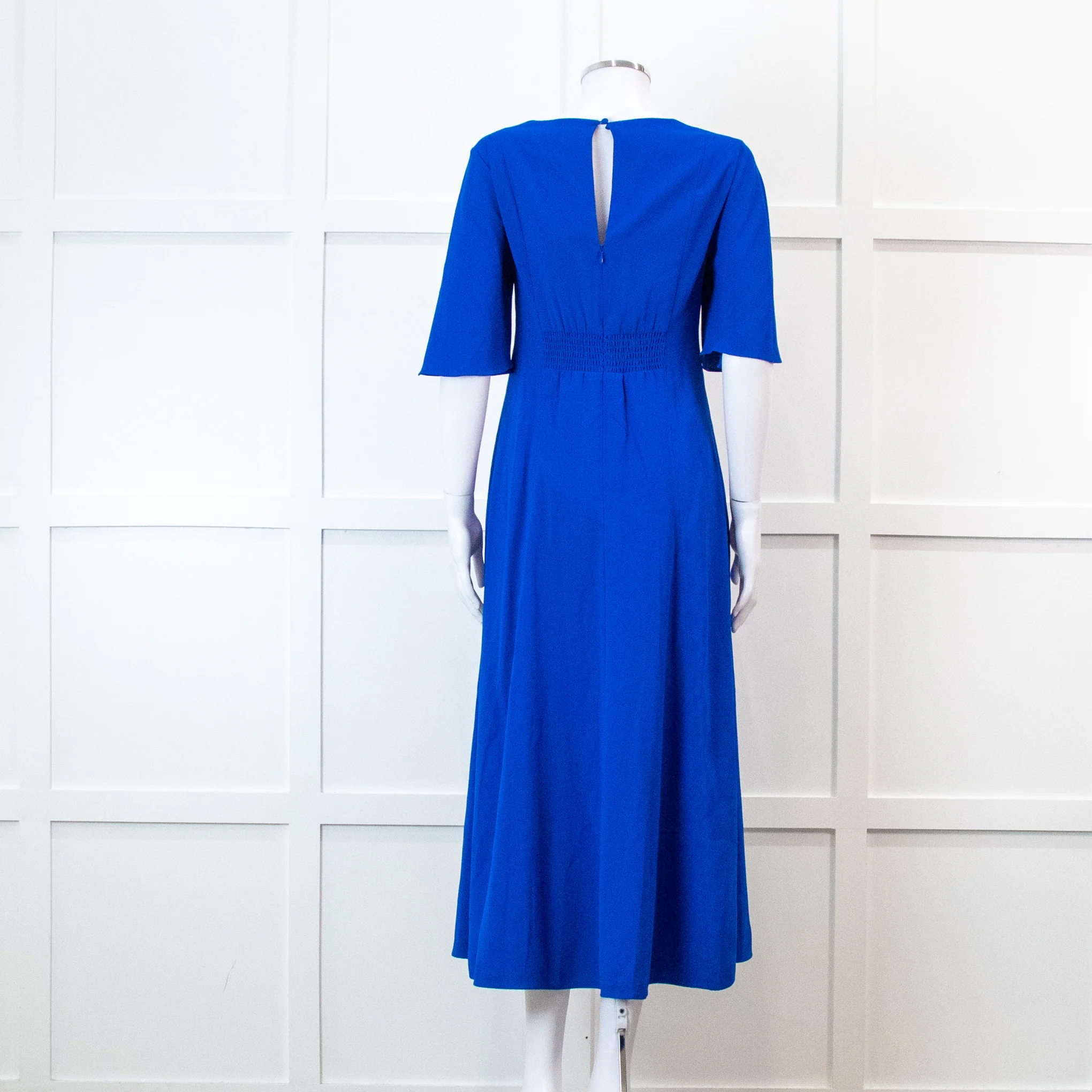 Me + Em Electric Blue Crepe Tie Neck Midi Dress With Belt - Image 6
