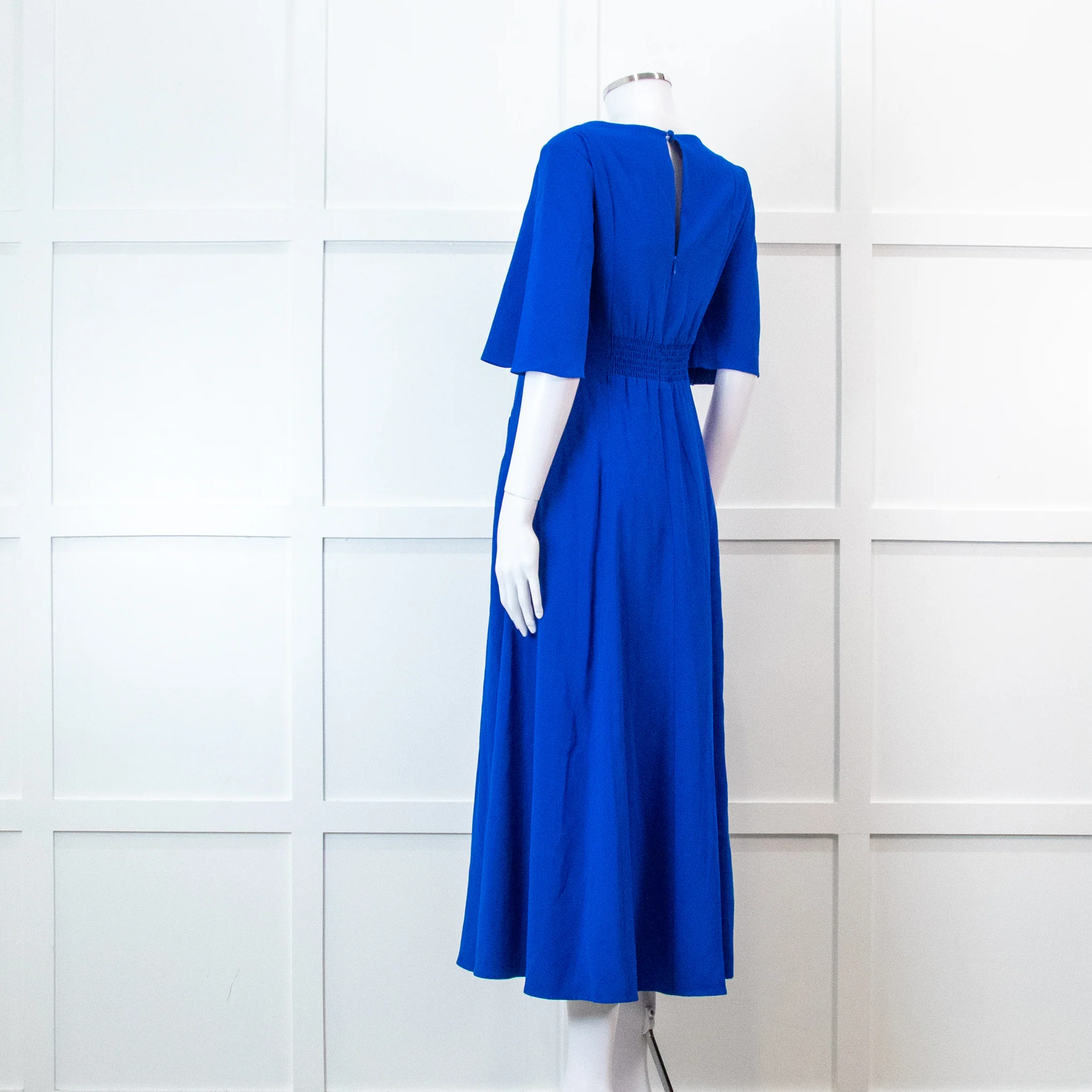 Me + Em Electric Blue Crepe Tie Neck Midi Dress With Belt - Image 7