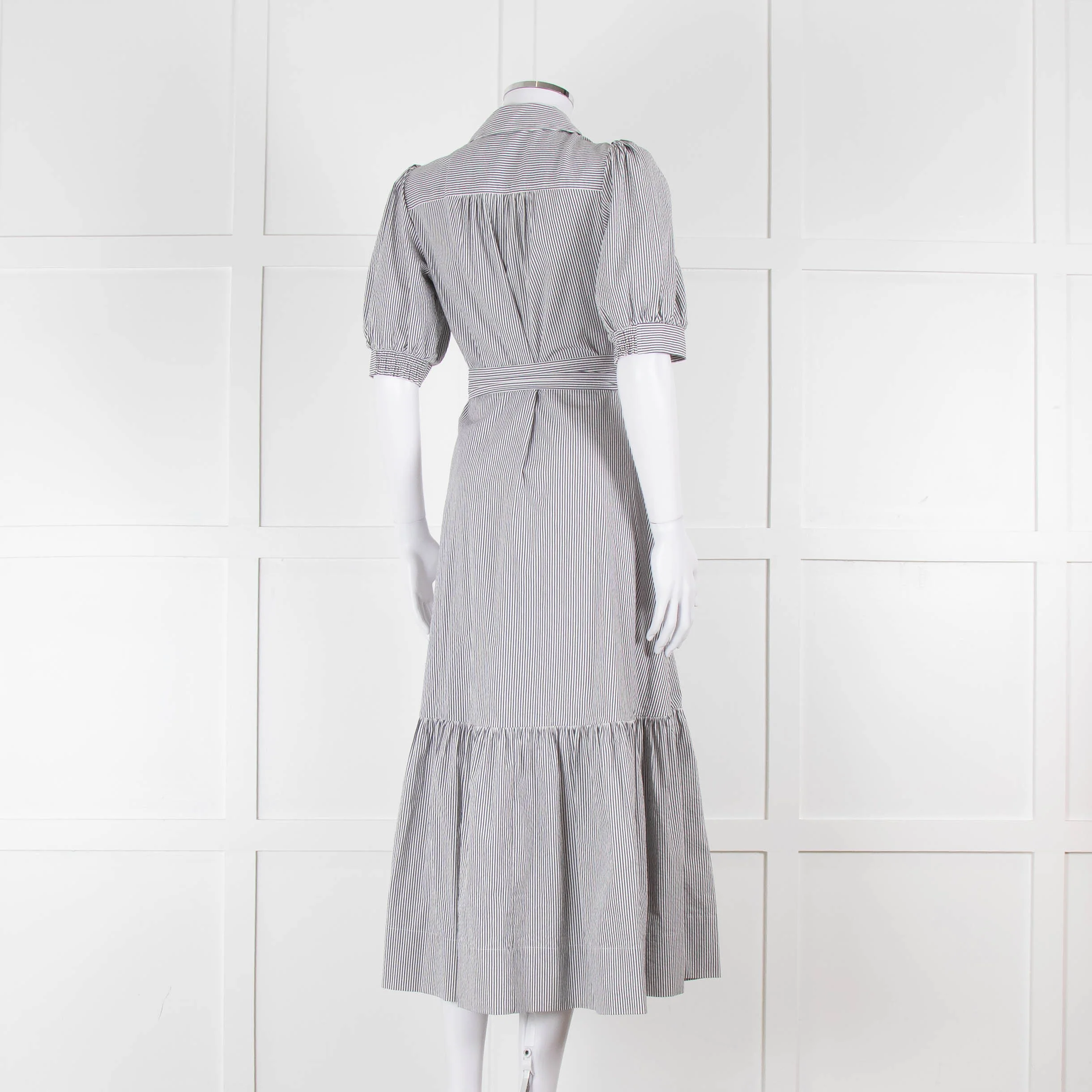 ME + EM Faded Grey and White Micro Stripe Short Sleeve Shirt Dress - Image 4