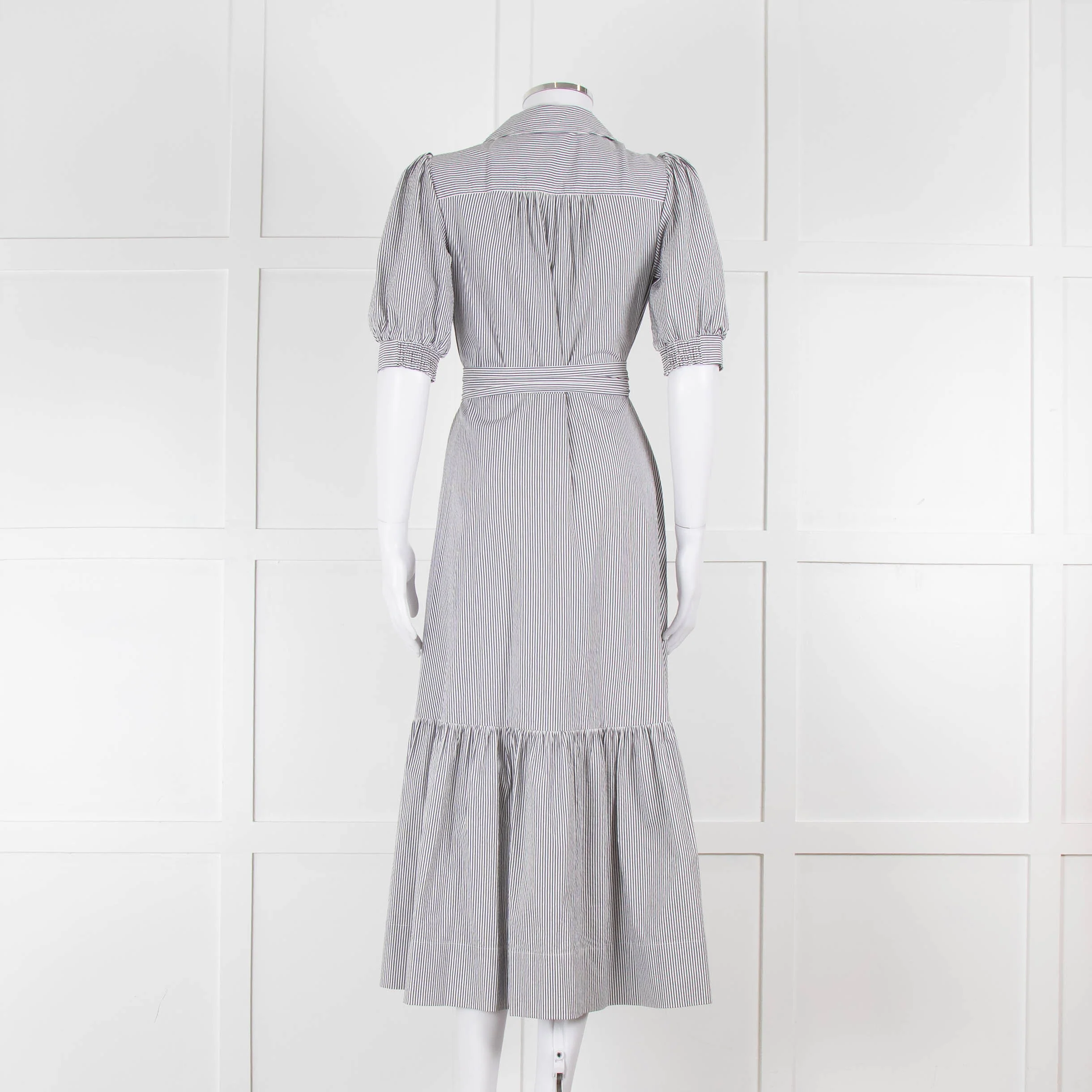 ME + EM Faded Grey and White Micro Stripe Short Sleeve Shirt Dress - Image 5