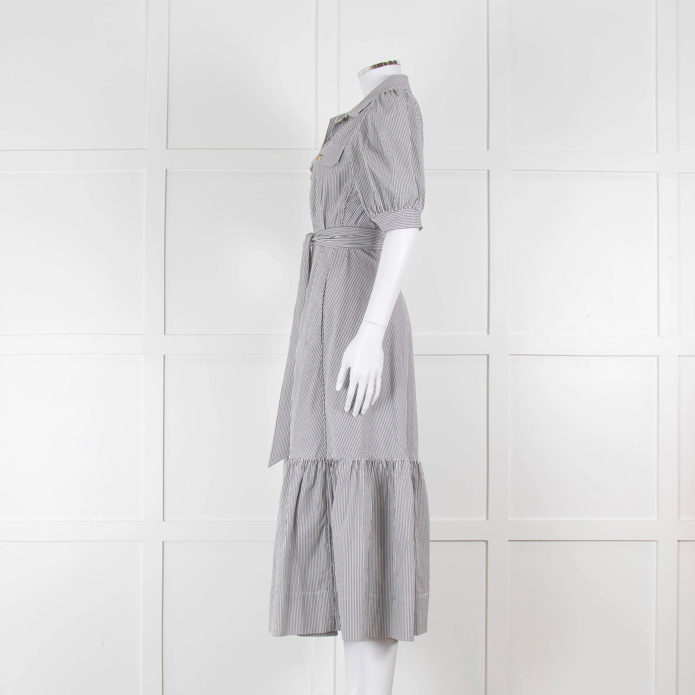 ME + EM Faded Grey and White Micro Stripe Short Sleeve Shirt Dress - Image 7