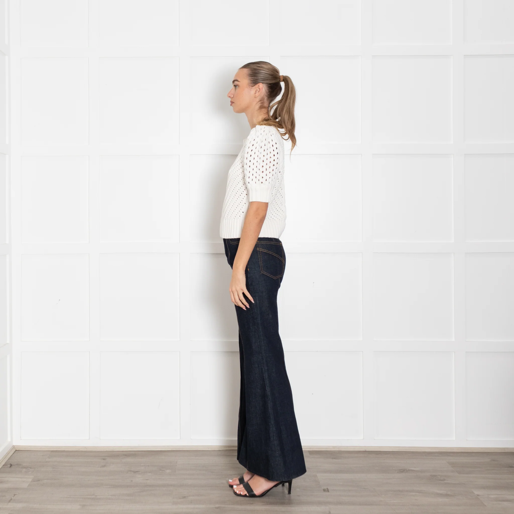 Me + Em Fresh White Cotton Chevron Pouf Sleeve Top - Image 4