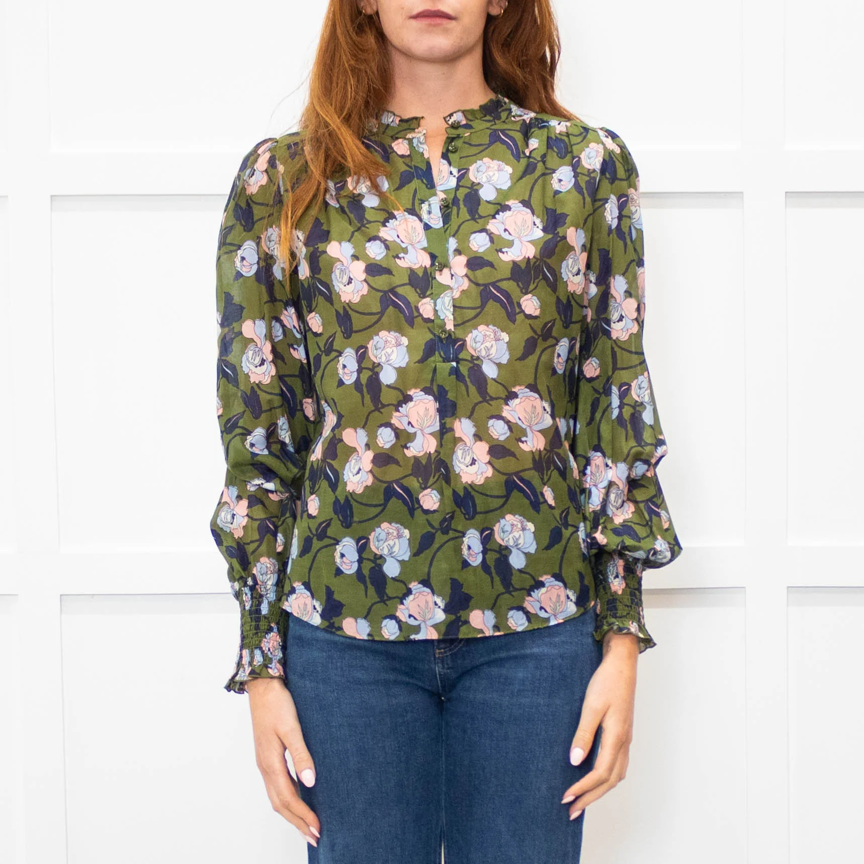 Me + Em Green Blue Floral Long Sleeve Top - Image 2